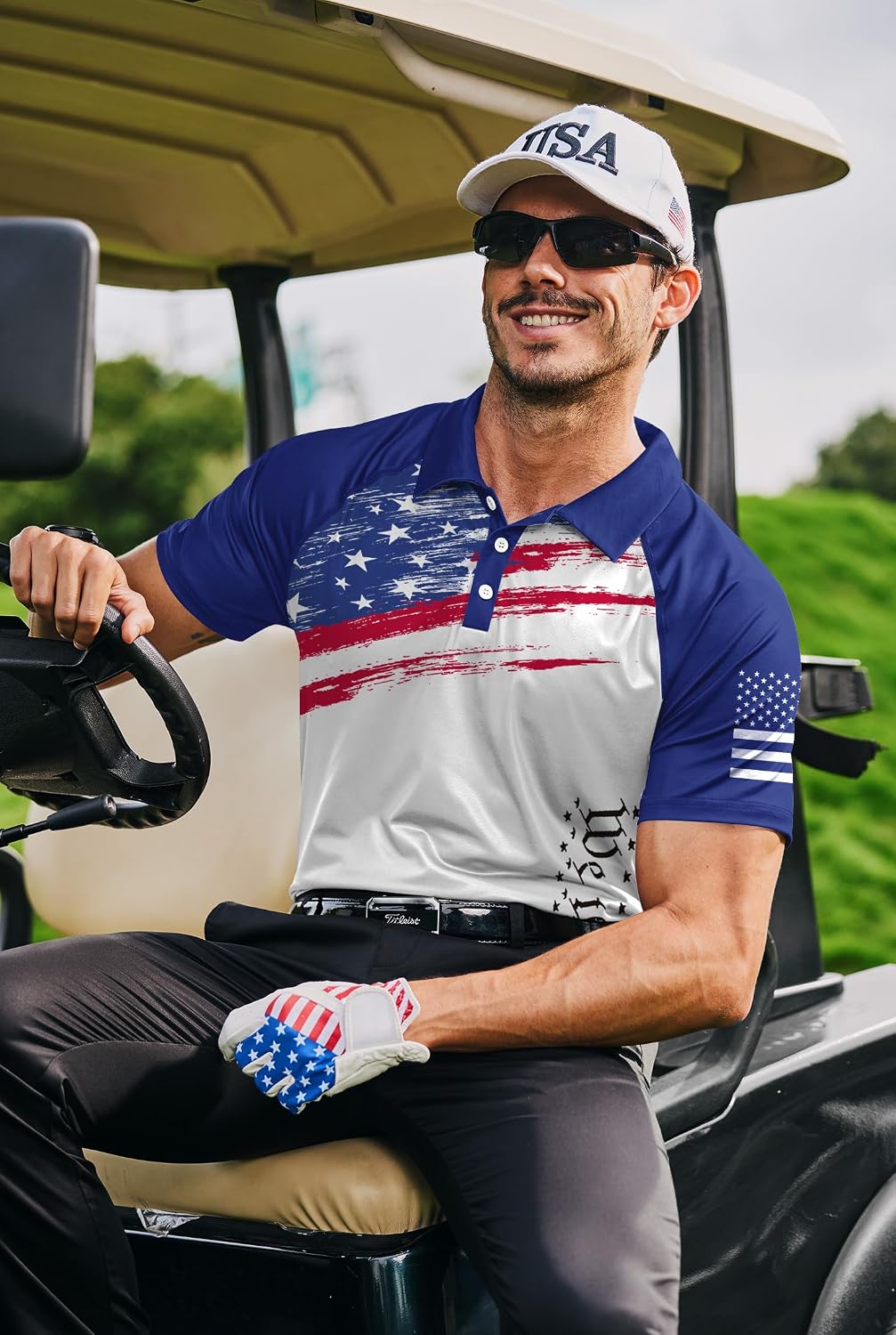 Mainfini Men's Patriotic Polo Shirts Stretch UPF 50+ Short Sleeve Raglan American Graphic Golf Shirt (S-3XL)