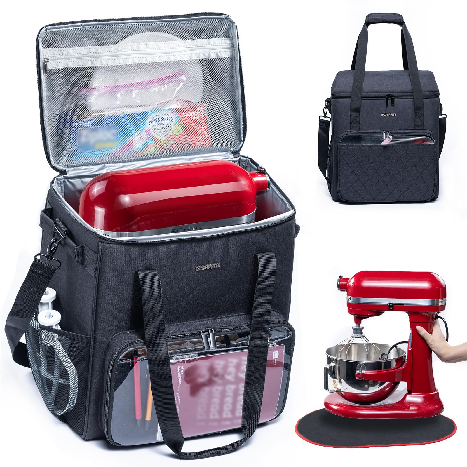 BAGSPRITE Upgraded Stand Mixer Carry Bag with Mixer Slider Compatible with KitchenAid Mixers (6-8 Quart),Mixer Cover Case with Pockets for Attachment and Accessories,Storage Bag Only