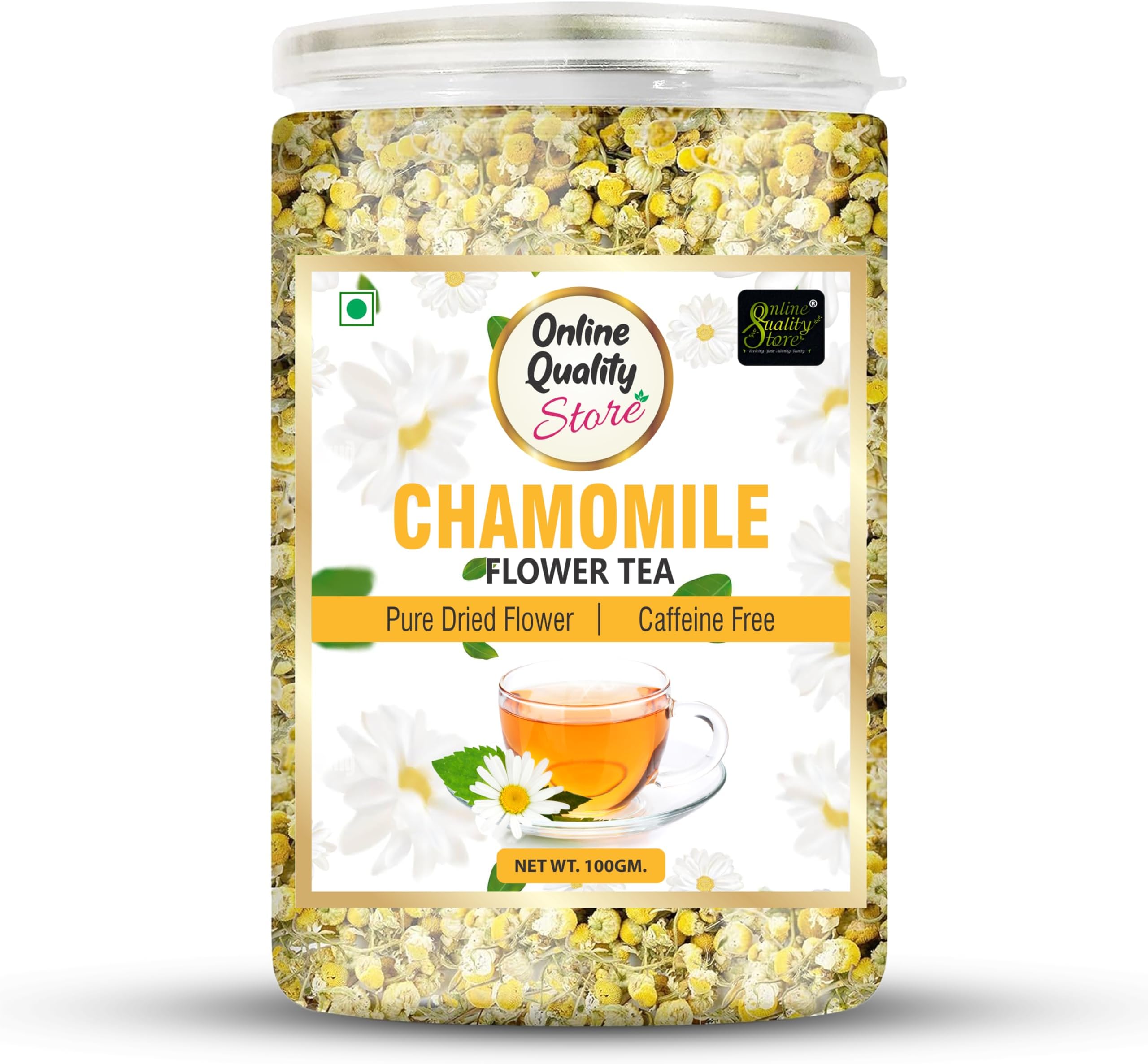 Online Quality Store Chamomile Flower Tea - 100g | Caffeine Free Herbal | Boost Immunity | Detox | Sleep & Stress Relief | 100% Natural Flower Leaves
