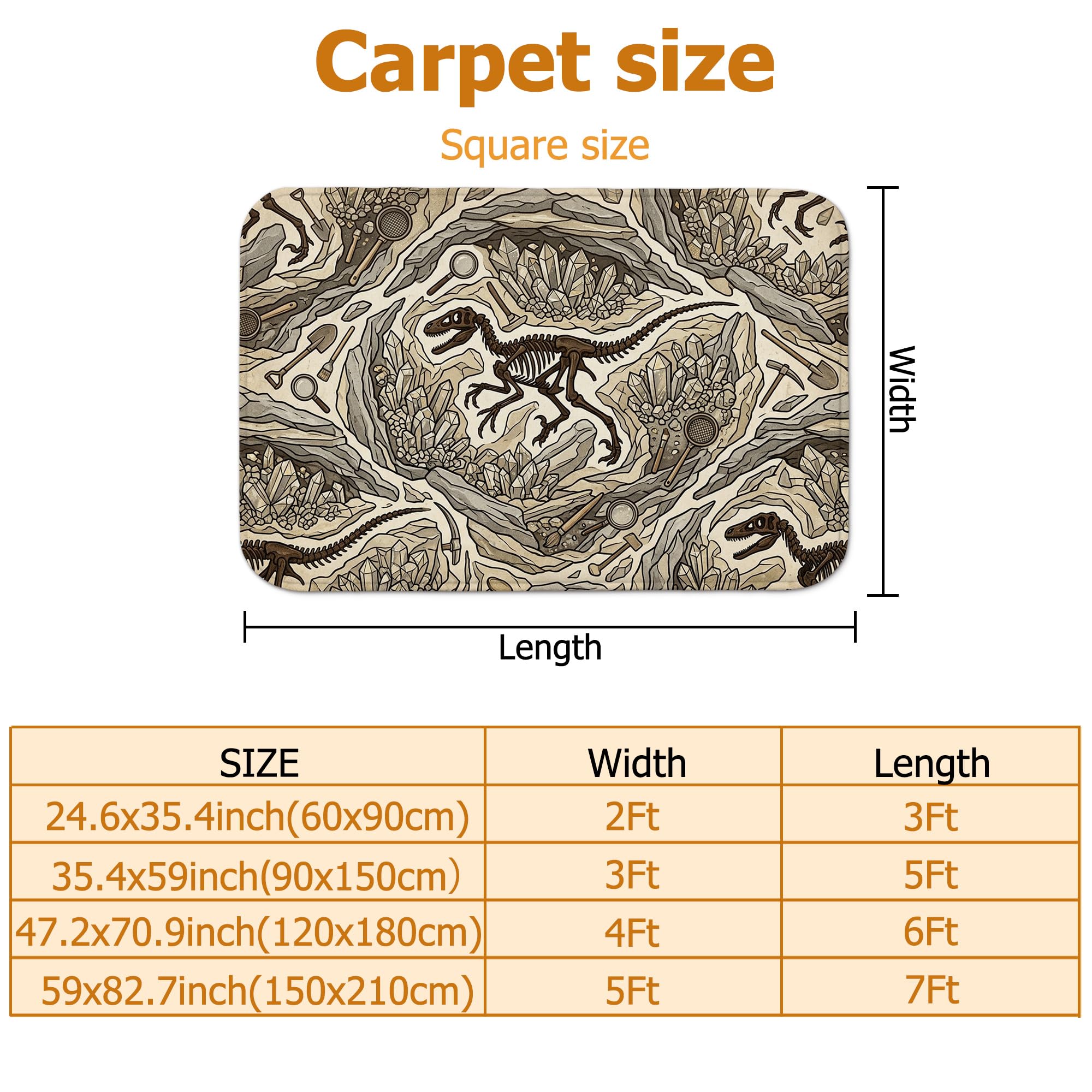Dinosaurier-Teppich, Abenteuer, natürlicher Kristall, Rock, Abenteuer, Beige, niedriger Flor, Schwamm-Teppich, farbecht, ästhetischer Teppich für Wohnzimmer, Schlafzimmer, Flur, Schreibtisch, Büro