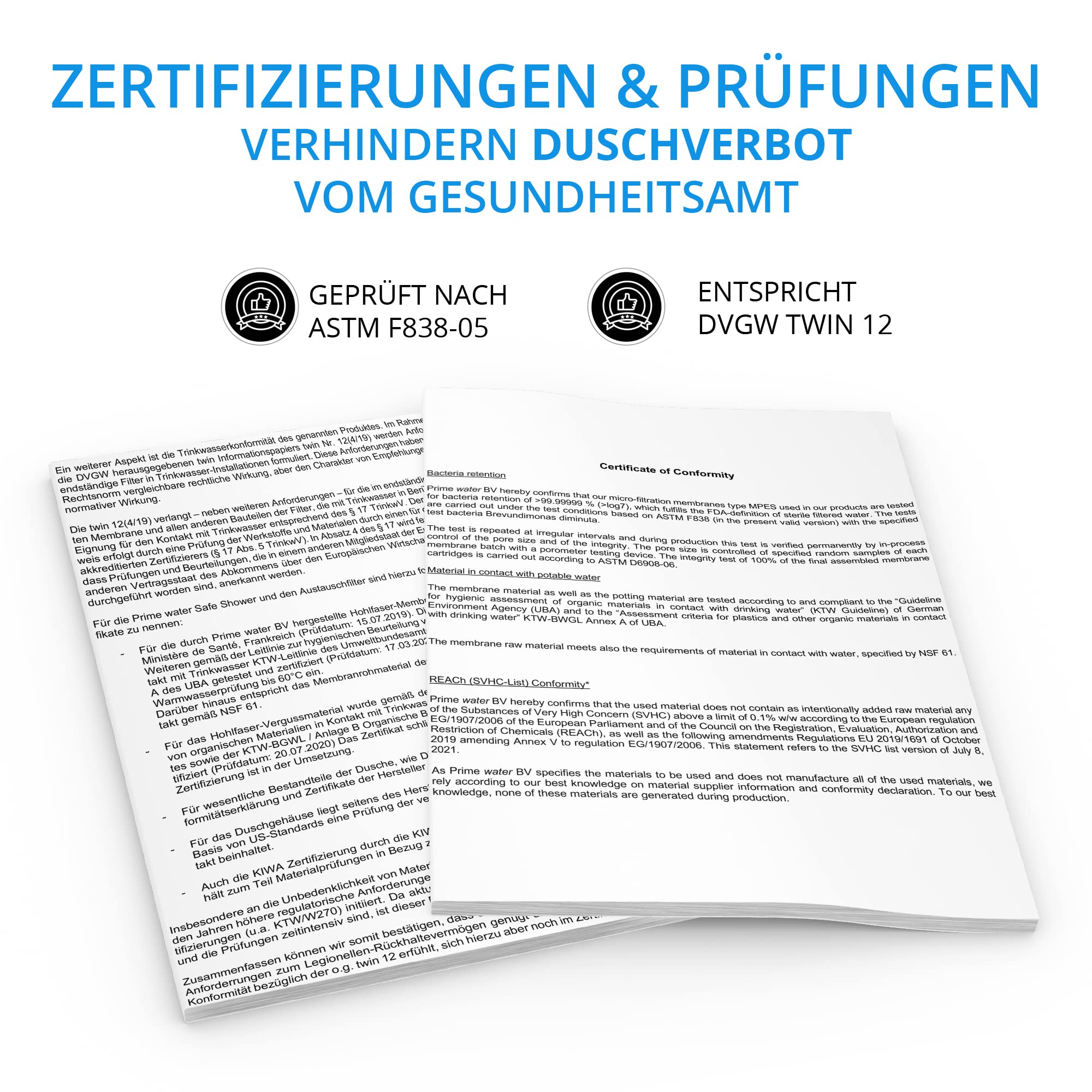 Legionellenfilter Duschkopf Safety Chrom | Medizintechnik | Zertifiziert | Sofortschutz | Diskret | Hochwertig