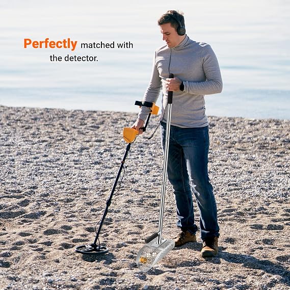 Long Handle Sand Scoop with Shovel for Metal Detecting, Heavy Duty Stainless Steel Metal Detecting Tool, Treasure Finds Scoop, Fast Sifting Shovel