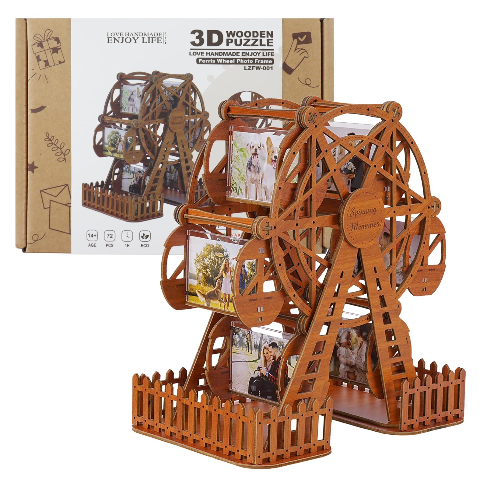 3D Wooden Model Kits for Adults, Mechanical 3D Puzzles Ferris Wheel with Photo Album, DIY Model Building Kits to Build, Personalized Picture Frame Craft, Unique Anniversary Birthday Gift for Men Women