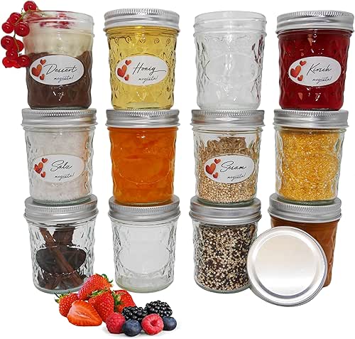 megusta!® 12 Einmachgläser mit Diamantmuster | 200 ml | Deckel