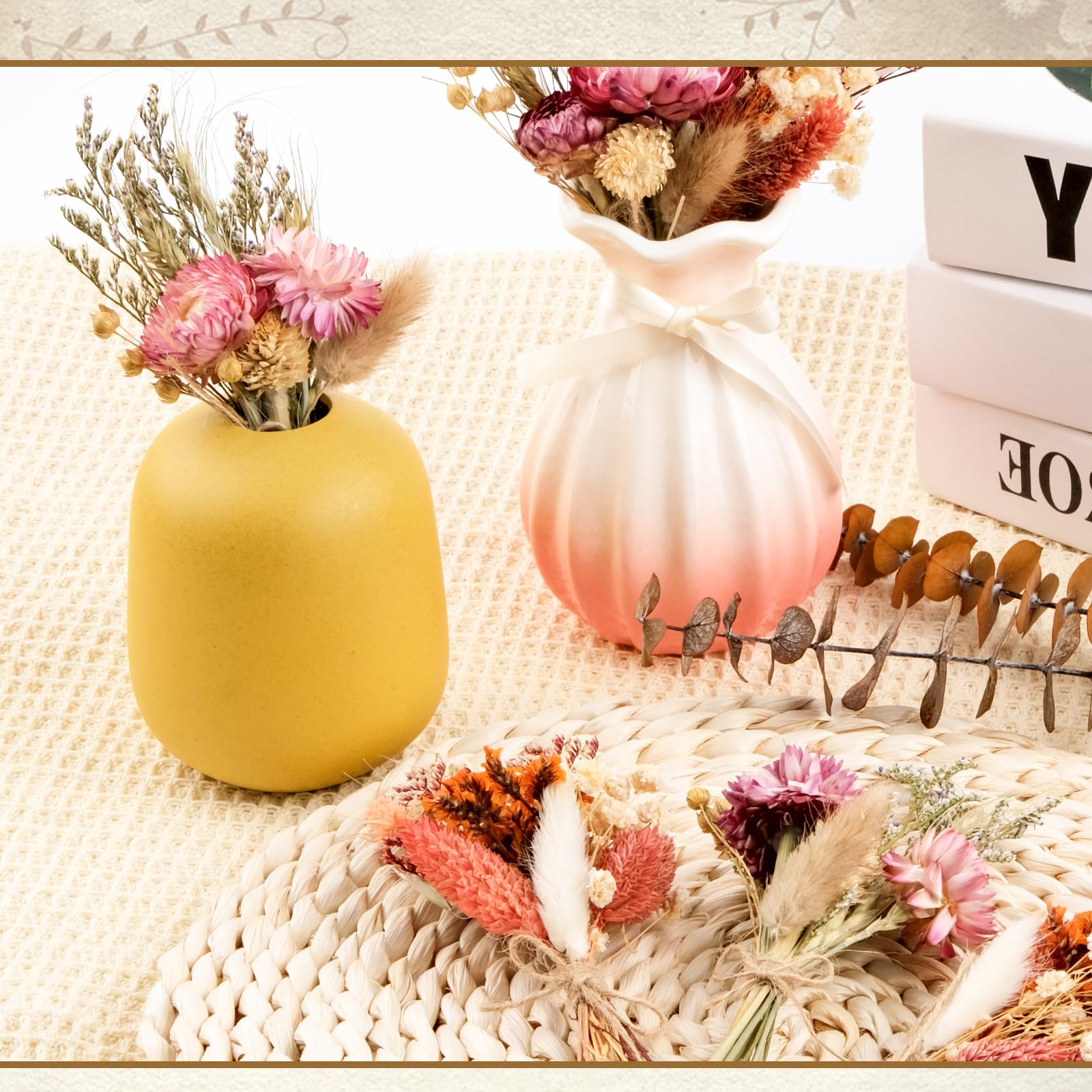 6 Bündel Mini Boho Trockenblumenstrauß Klein Trockenblumen Blumen Natürliche Getrocknete Blumenstrauss für Boho Deko Bilderrahmen DIY Handwerk, Hochzeitsdeko & Party