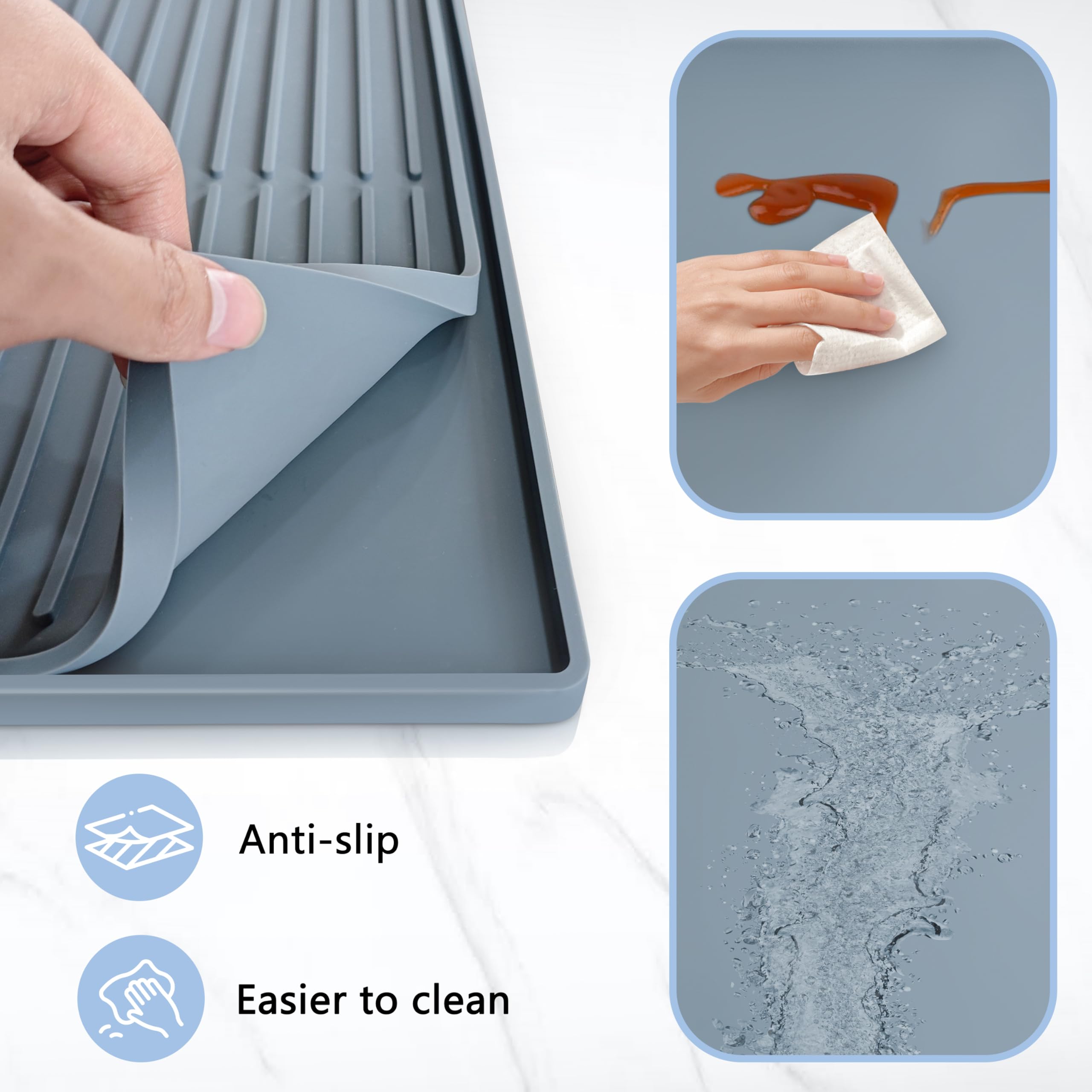 Tappetino in silicone sotto macchina da caffè, 61 x 40,6 cm, con labbro, tappetino da bar per piani di lavoro, accessori da bar, adatto sotto caffettiera, macchina per espresso, tappetino scolapiatti