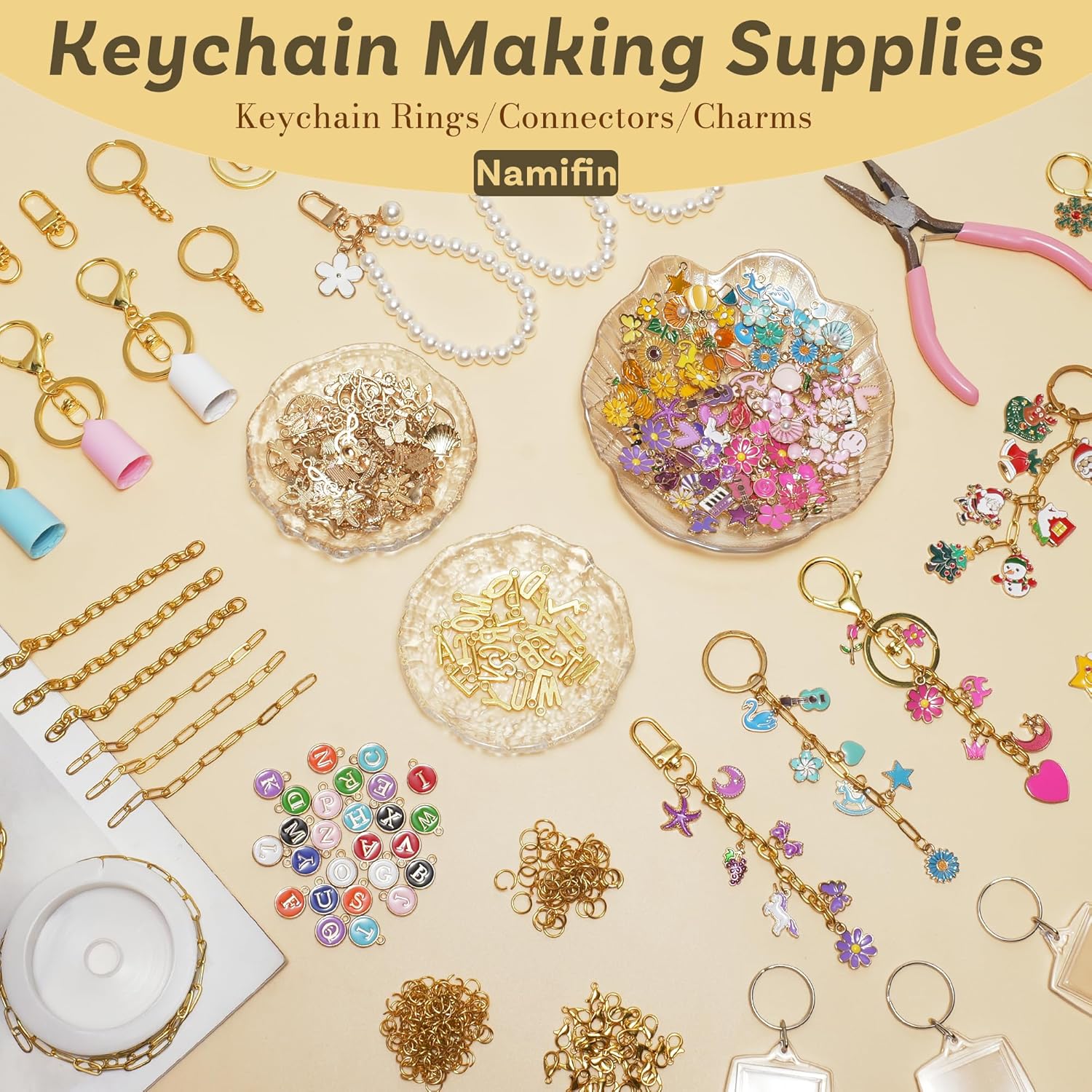 Namifin 384 Pcs Lip Gloss Keychain Making Kit with Charms & Keychain Clips - DIY Bag Charms, Photo Keychains, Personalized Gifts for Friends Small Business - Image 4