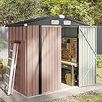 Aoxun 6.2x4 FT Shed Outdoor Storage Shed with Lockable Doors & Slooping Roof Metal Garden Tool Shed for Backyard, Patio, Poolside (Brown)