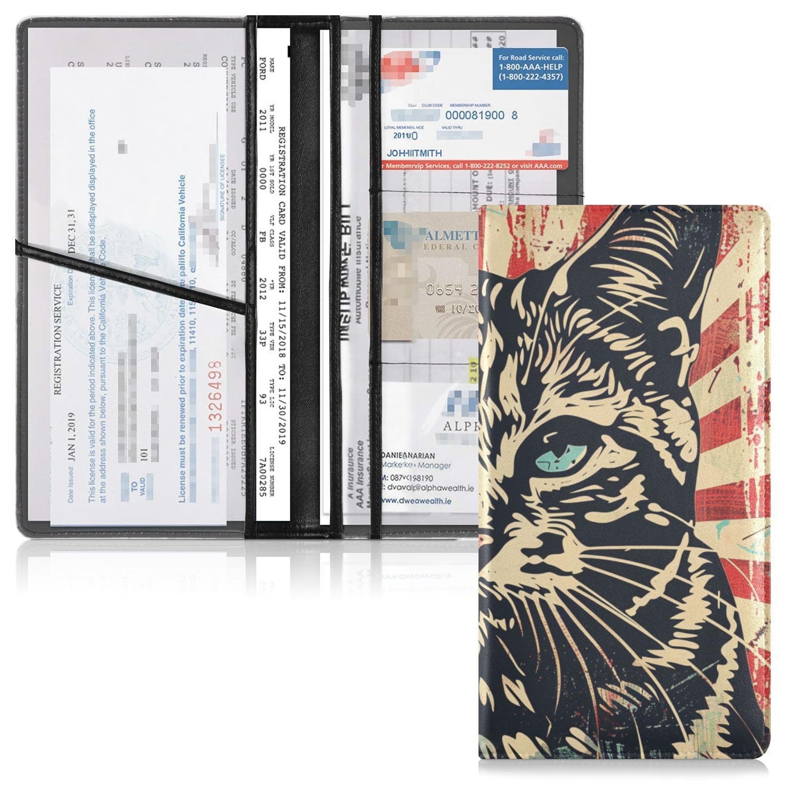 Yoogain Shepherd Fairy Cat Leather Registration and Insurance Card Holder Glove Box Organize Essential Wallet Case for Driver Auto Owners Trailer Motorcycle Boat