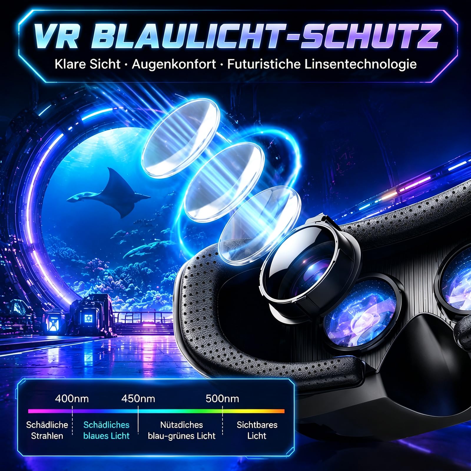 VR Brille Handy, Anfänger 3D Virtual Reality Headset für iPhone & Android 4,7-6,8 Zoll, HD Anti-Blaulicht-Linsen, IPD/Objektabstand einstellbar, ergonomisch für Spiele Filme Kinder 8-16 Jahre