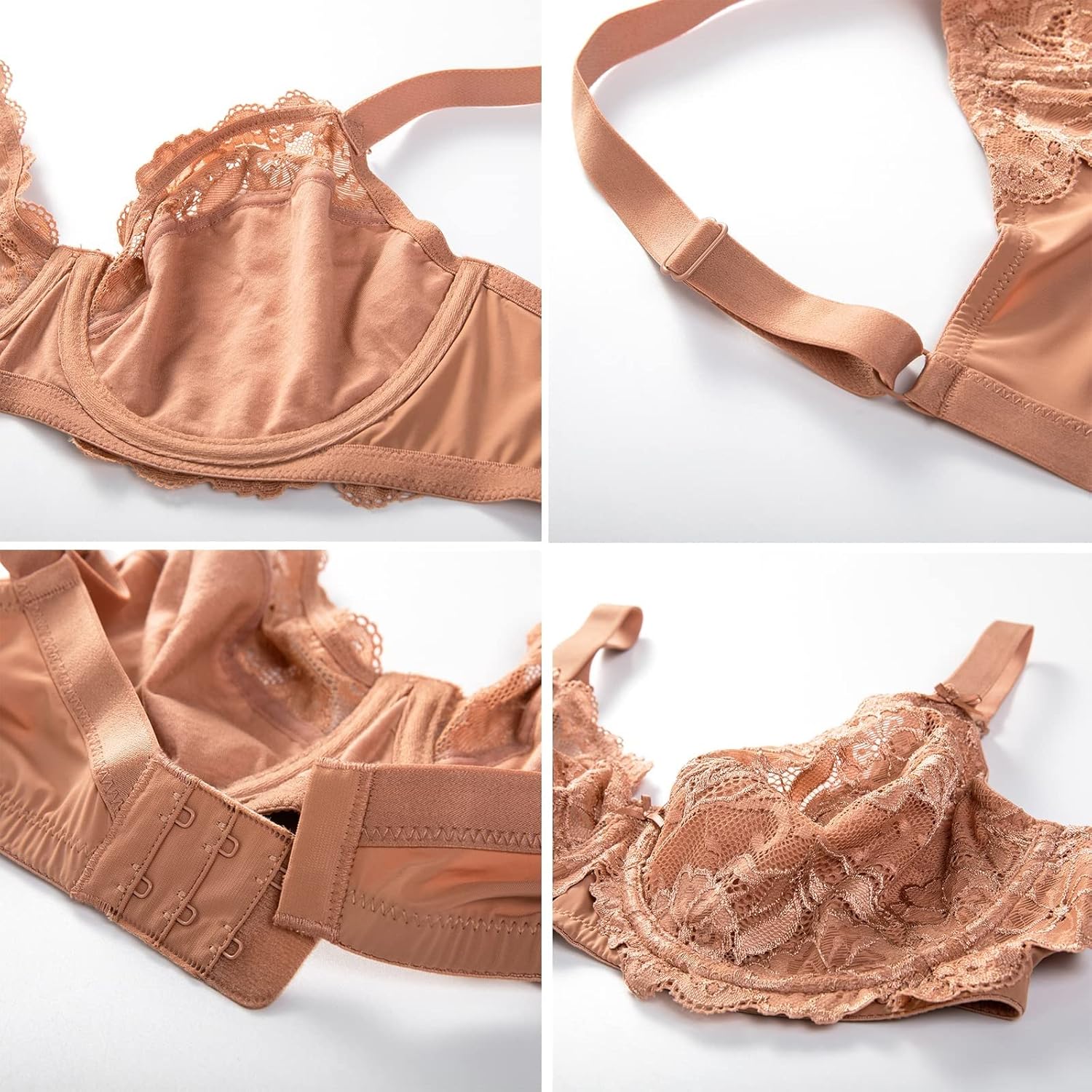 女性用ブラフルカバーフローラルレースプラスサイズのワイヤーブラ、オールシーズンのデイリーブラ (Color : Grass gree