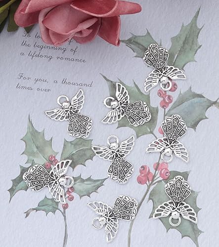 Miniatura 2 de 30 dijes de ángel vintage de metal plateado de 0.06 x 0.91 pulgadas (1.024 x 0.906 in), colgantes vintage para hacer joyas, kit de collares,