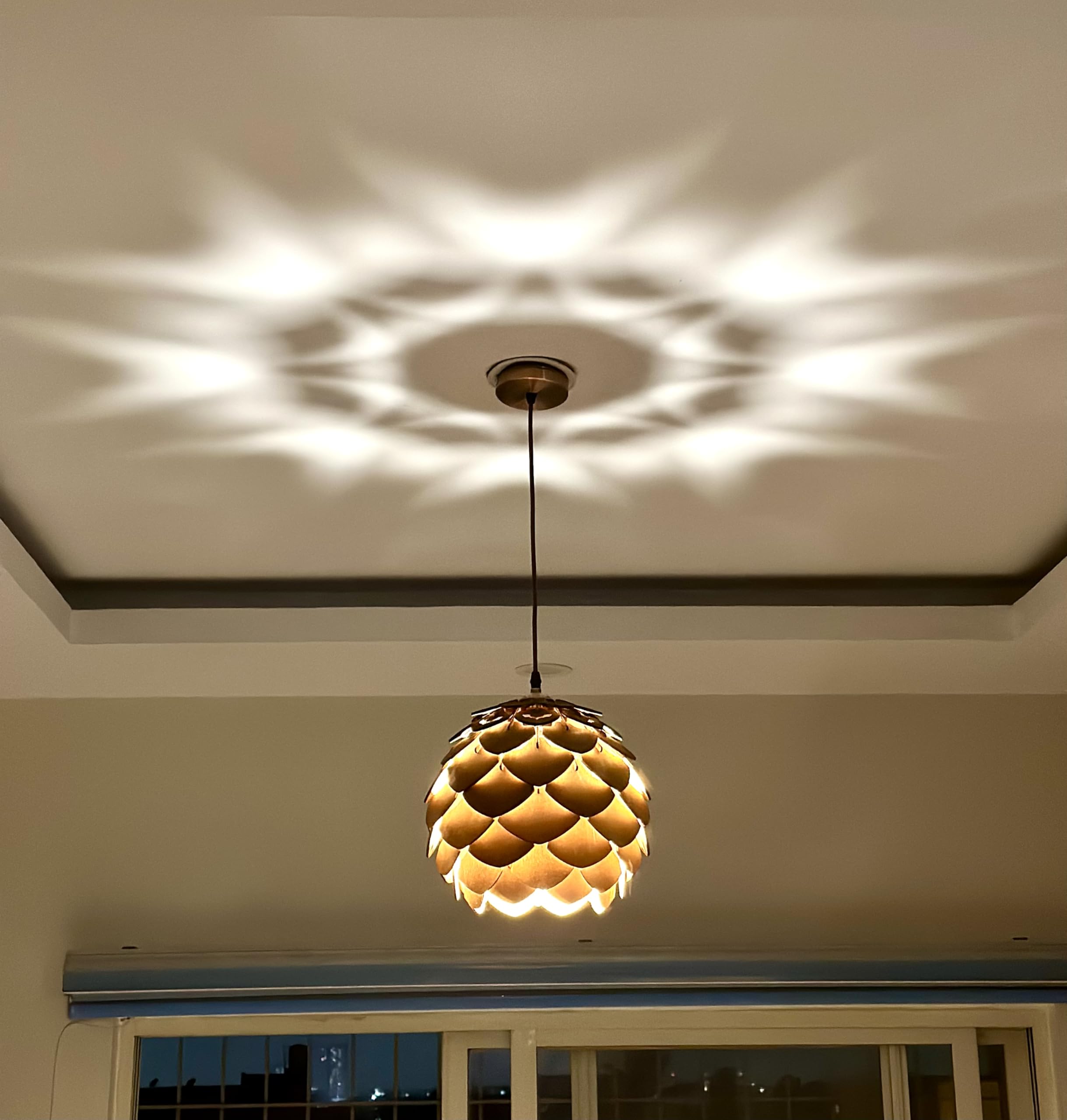 EIGEN Pendant Lights for Ceiling - Wooden Hanging Mini Chandelier for Living Room & Hall Modern Jhumar (Pinecone - Walnut)