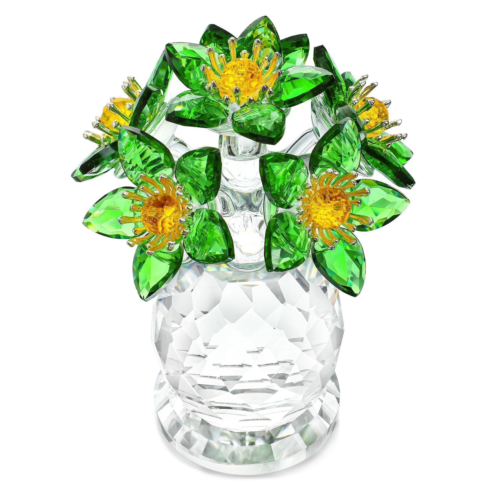Handcrafted Crystal Flower Figurine 3.8in Tall Glass Flower Ornament Collectibles St. Patrick's Day Decor for Home Unique Gift for Women Mom Wife(Green)