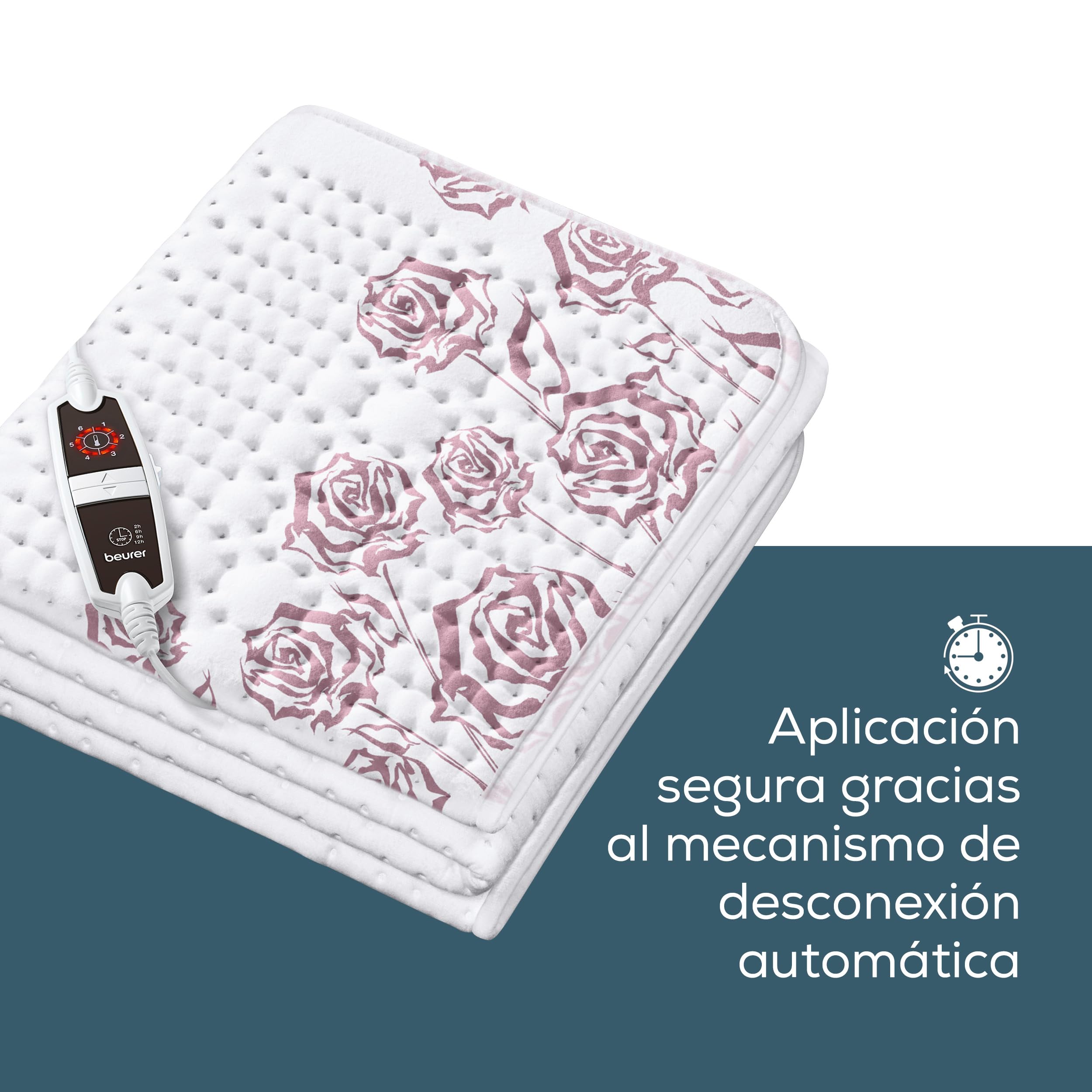 Beurer Colcha térmica UB 75 para cama, acogedora, con 6 niveles de temperatura y calentamiento rápido, manta eléctrica para cama lavable a máquina, blanca, 1 pieza (paquete de 1)