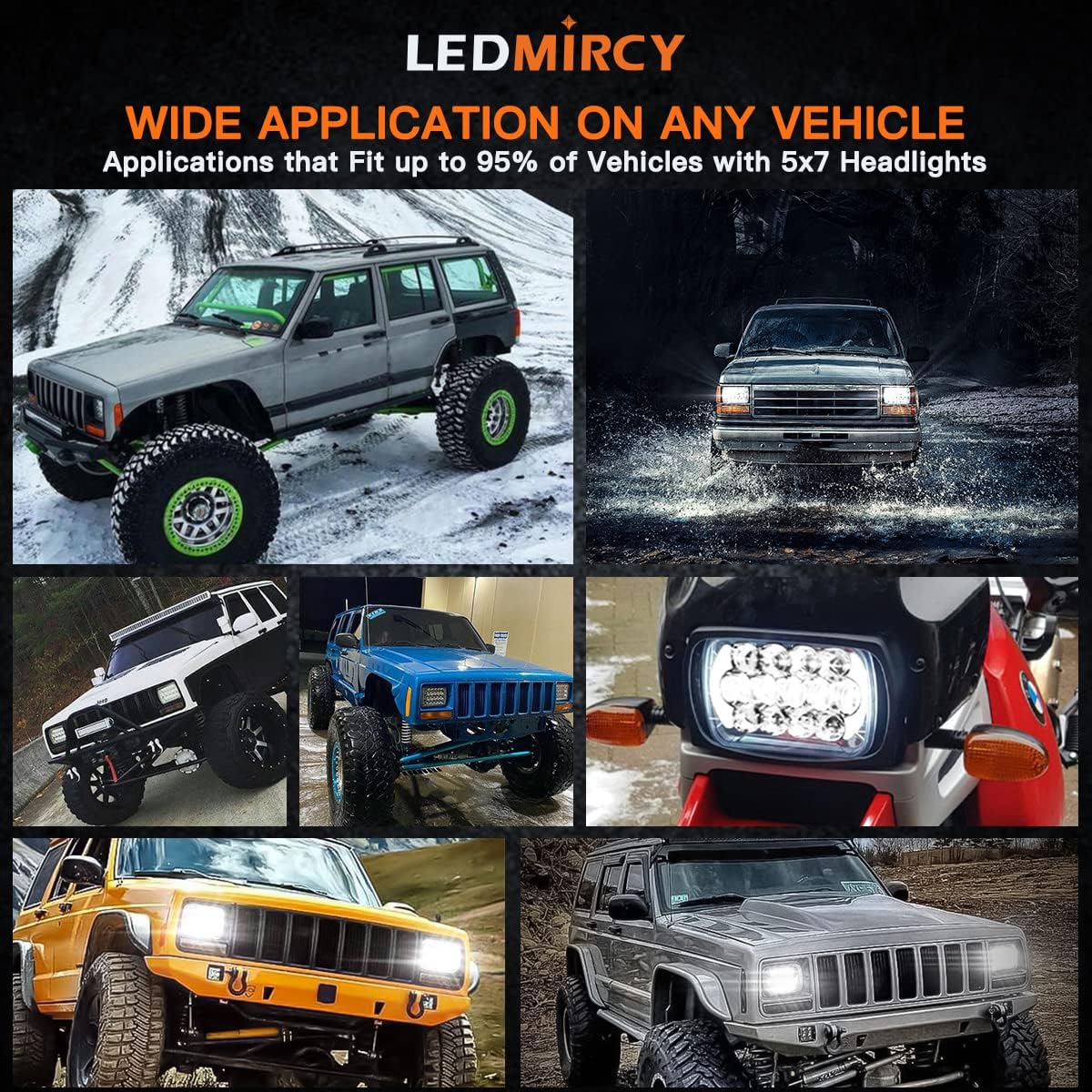 LEDMIRCY H6054 LED Headlights, 5x7 LED Headlights Rectangular 2PCS 90W High Low Sealed Beam Square 7x6 Headlight DOT Approved for Truck Chevy Cherokee Tacoma Ford Van Sedans H5054 H6014 H6052 6053