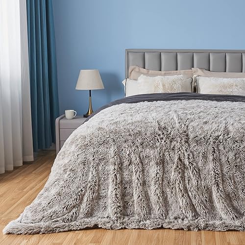 GONAAP Manta mullida de piel sintética tamaño Queen, color gris escarchado, súper suave y acogedora manta mullida de felpa para sofá o cama (gris