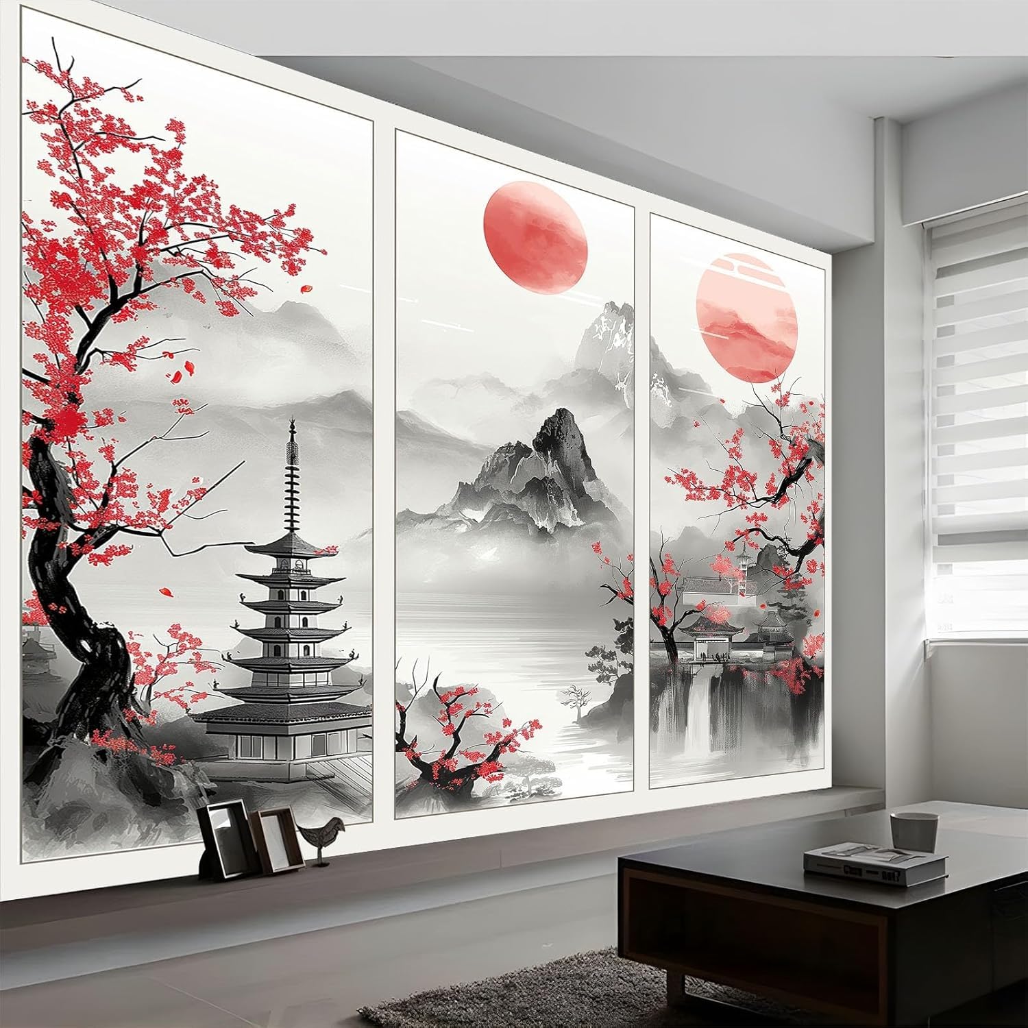 Papier Peint Adhésif 3D – Vue Montagne Rouge – Autocollant Mural – Kay