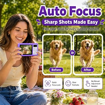 Maxmango D70 4K Underwater Digital Camera - 48MP 10FT Waterproof Camera for Snorkeling - Dual Screen Selfie Compact Floatable Camera with 16GB Card - Autofocus Point and Shoot Digital Camera -Purple