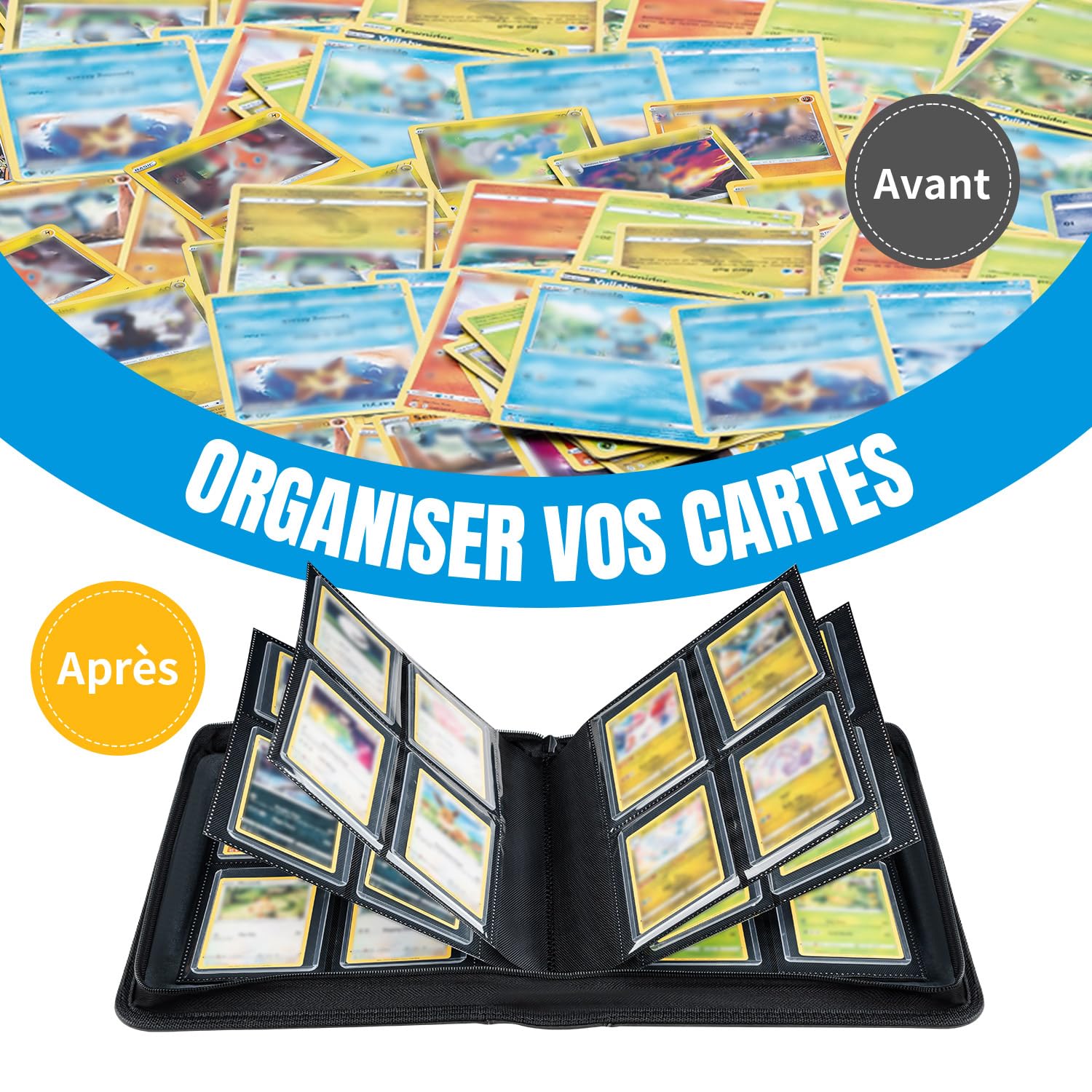 Classeur TCG 112 Toploaders 35PT, 4 Compartiments - Noir | 10 toploaders rigides offerts, protège vos cartes TCG et de collection contre plis, rayures et humidité au quotidien