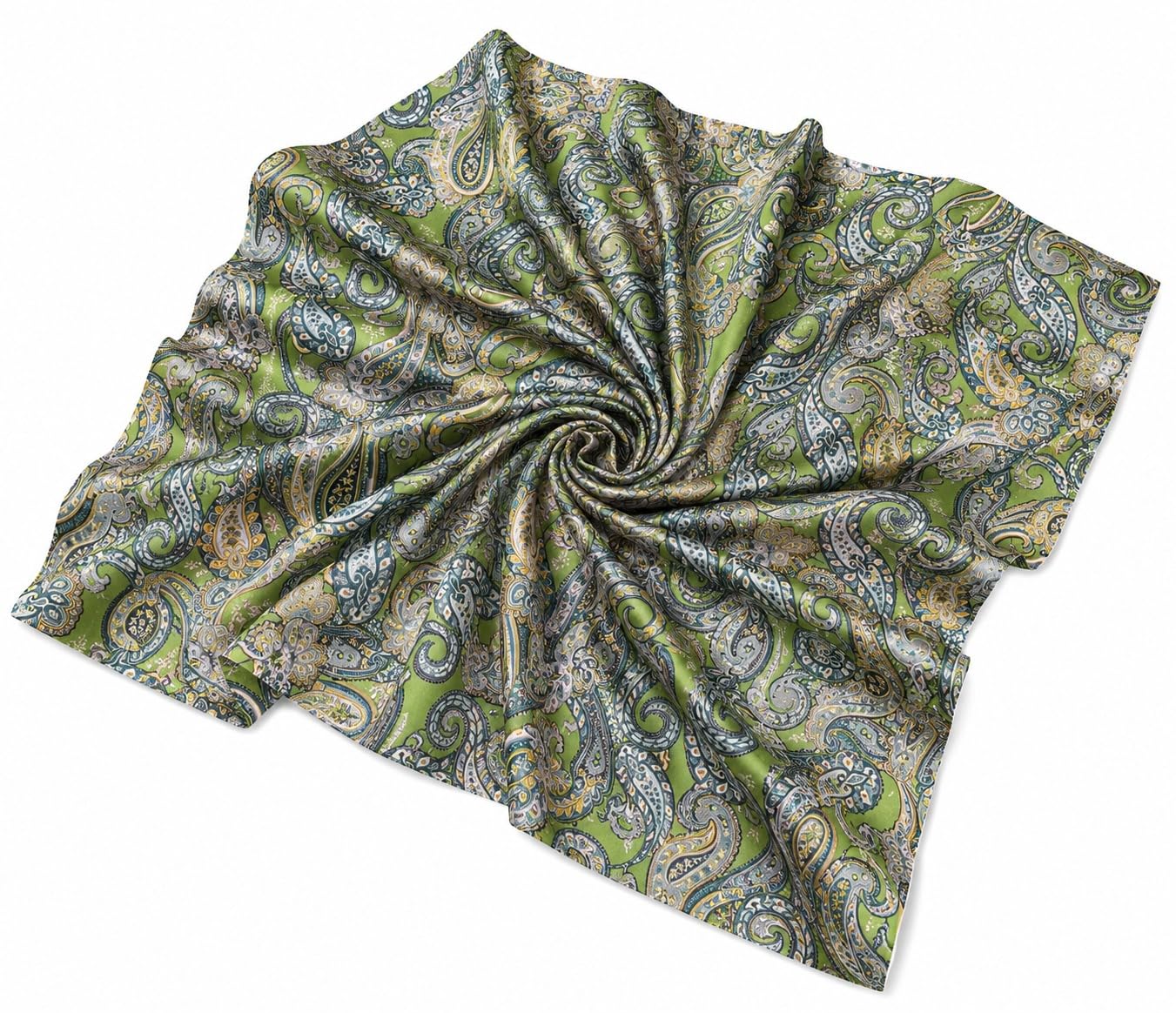 Satin Silk Digital Print Fabric 2.5 Meter Green Paisley | Soft Glossy Finish, Designer Paisley Print, For Kurti & Dress, Craft Work Suitable, Vibrant Green Shade-image-22