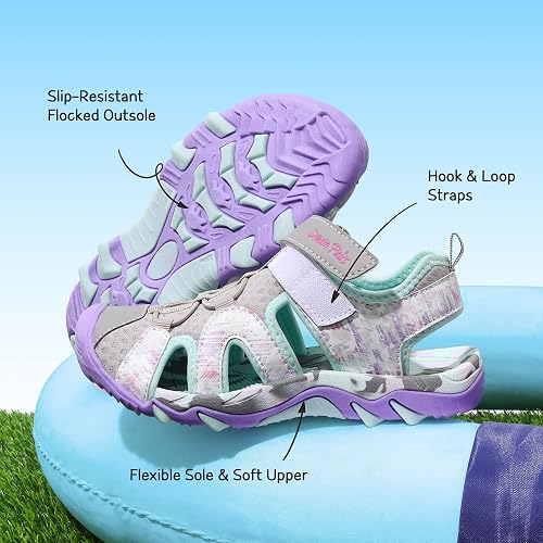 DREAM PAIRS Sandales Enfant Garçon Fille Sandales de Sport Outdoor Bout Fermé, Chaussures d'eau Antidérapantes Respirantes Sandales Randonnée Plage Marche Été pour Enfants,Size 36,Gris/Violet - 3