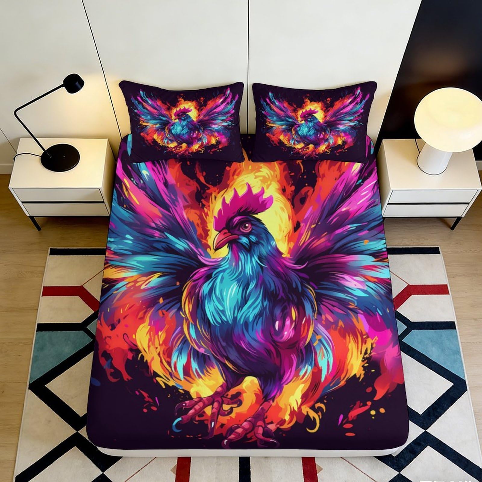 3D Printed Phoenix Flame Fitted Sheet Microfiber Vibrant Mattress Cover for Bedroom Dorm Room Decor Protection 90x200x25cm