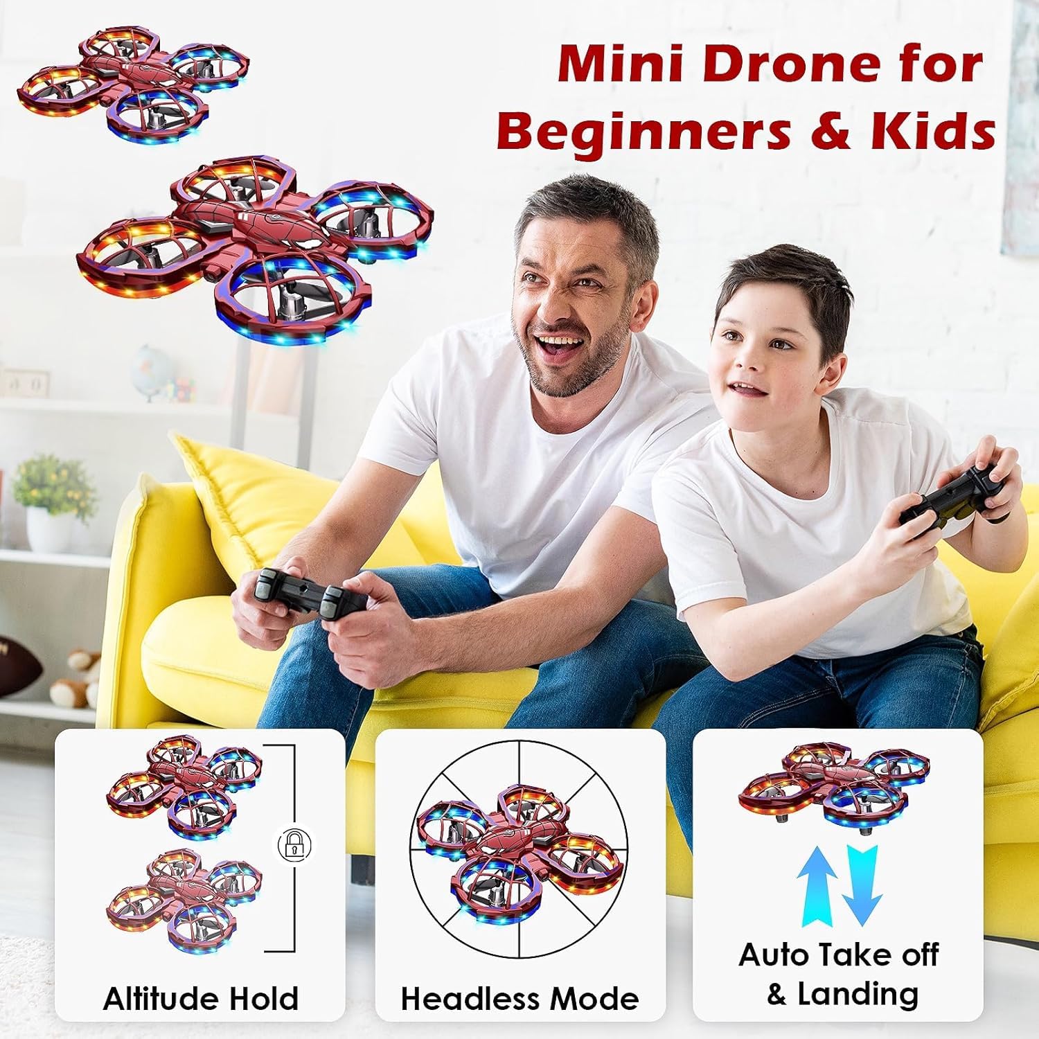 Mini Drone pour Enfants - Drone Télécommandé Débutant avec Évitement d'Obstacles - Jouet pour Garçons 14+ Ans - 3 Vitesses, 360°, Suspension Automatique