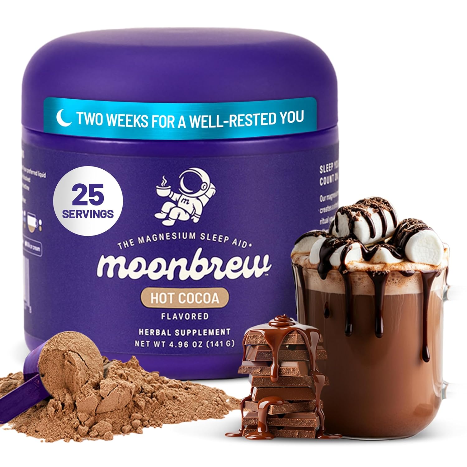 MoonBrew Nighttime Magnesium Hot Cocoa Jar, Natural Sleep Aid Drink Mix for Adults – Calming Melatonin-Free Sleep Support – Sleepy Hot Chocolate Powder with L-Theanine, Chamomile & Zinc Glycinate MoonBrew Nighttime Magnesium Hot Cocoa Jar, Natural Sleep Aid Drink Mix for Adults – Calming Melatonin-Free Sleep Support – Sleepy Hot Chocolate Powder with L-Theanine, Chamomile & Zinc Glycinate