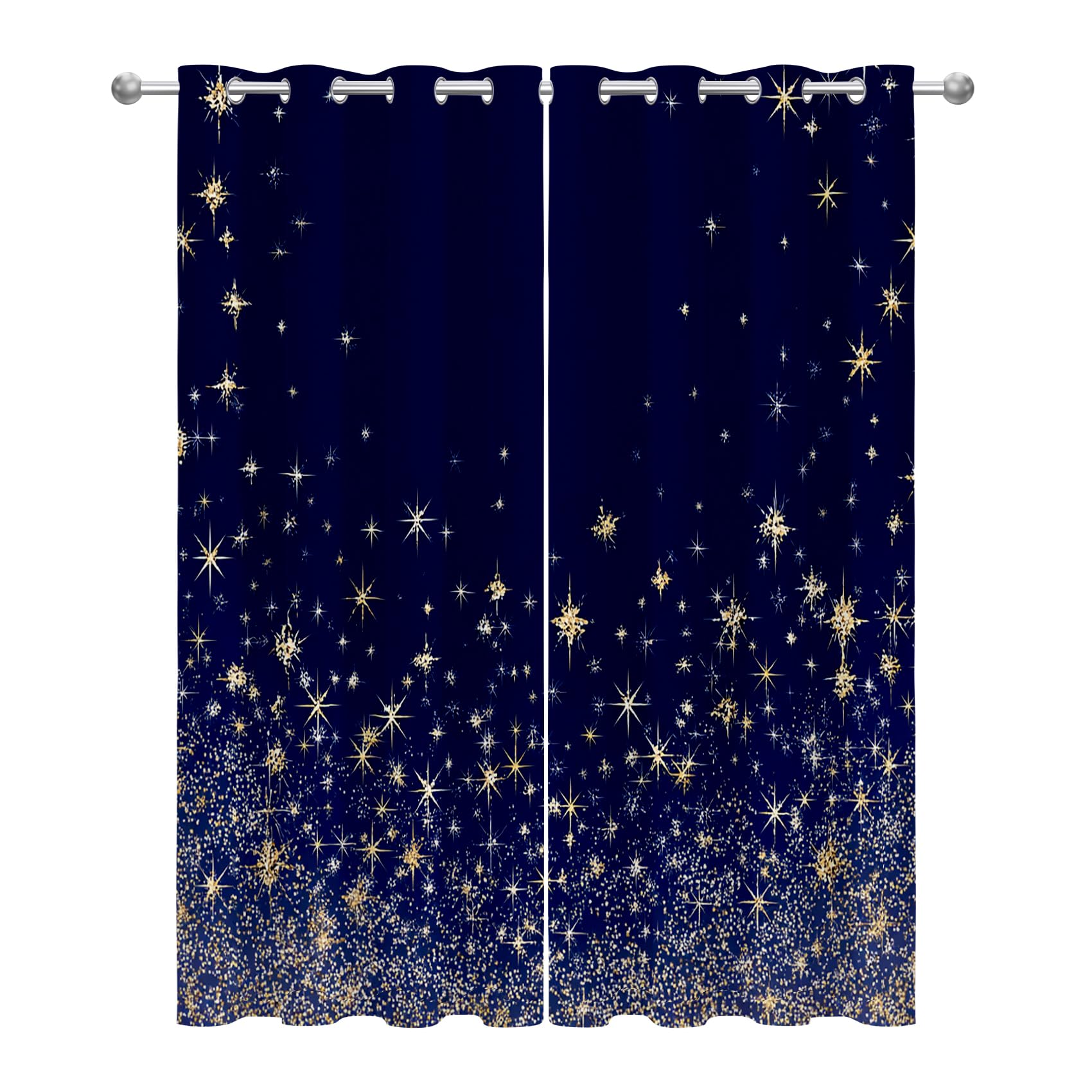 Mistela Blau Verdunklungsvorhänge - Gardinen Blau Gold Luxus Blickdicht Vorhang mit Ösen Verdunklungsvorhänge für Kinderzimmer Wohnzimmer Schlafzimmer Dekoration - 2er Set - H220 x B140cm