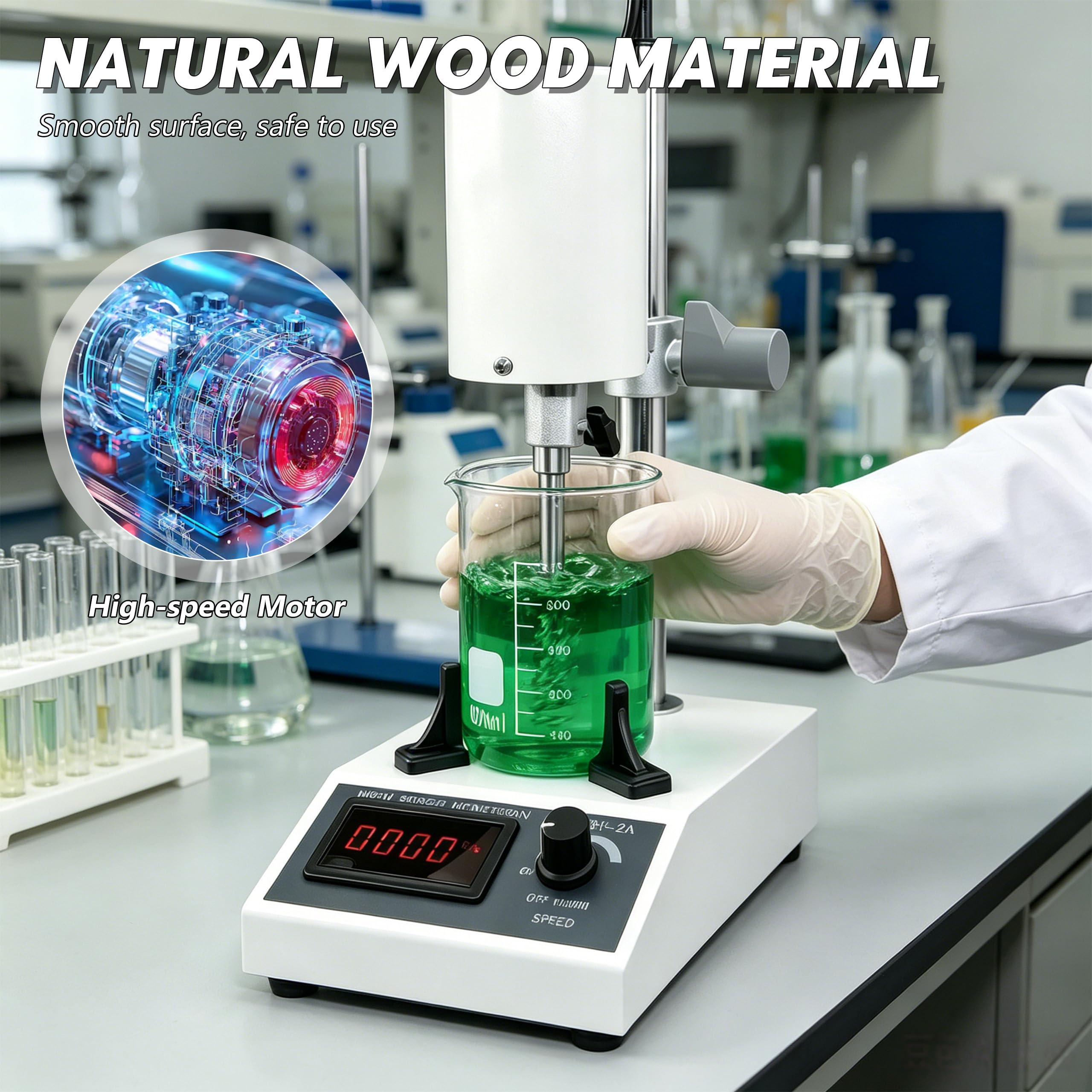 Hochgeschwindigkeits-Homogenisator 8000 bis 22000 U/min Einstellbar 5-1000ML Homogenizer mit 4 Messbecher Labor Emulgator mit Digitalanzeige für Medien Zelldispersion Kosmetik Lebensmittel