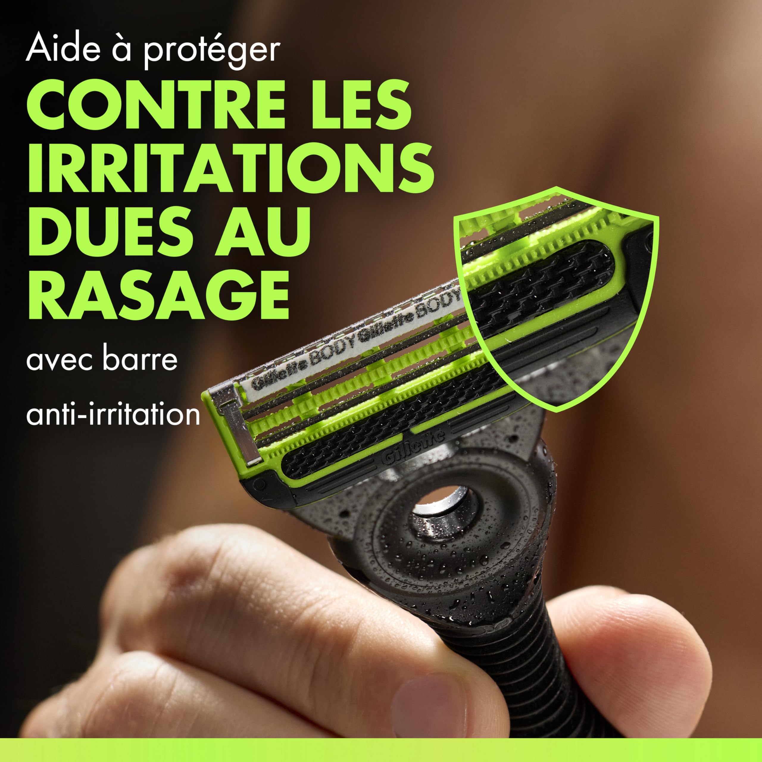 Gillette Labs Body + Intimate rasoir intime homme pour le rasage du corps et du pubis, cartouche de lames avec une barre anti poils incarnés et irritation, manche facile à gripper, 4 recharges - 4