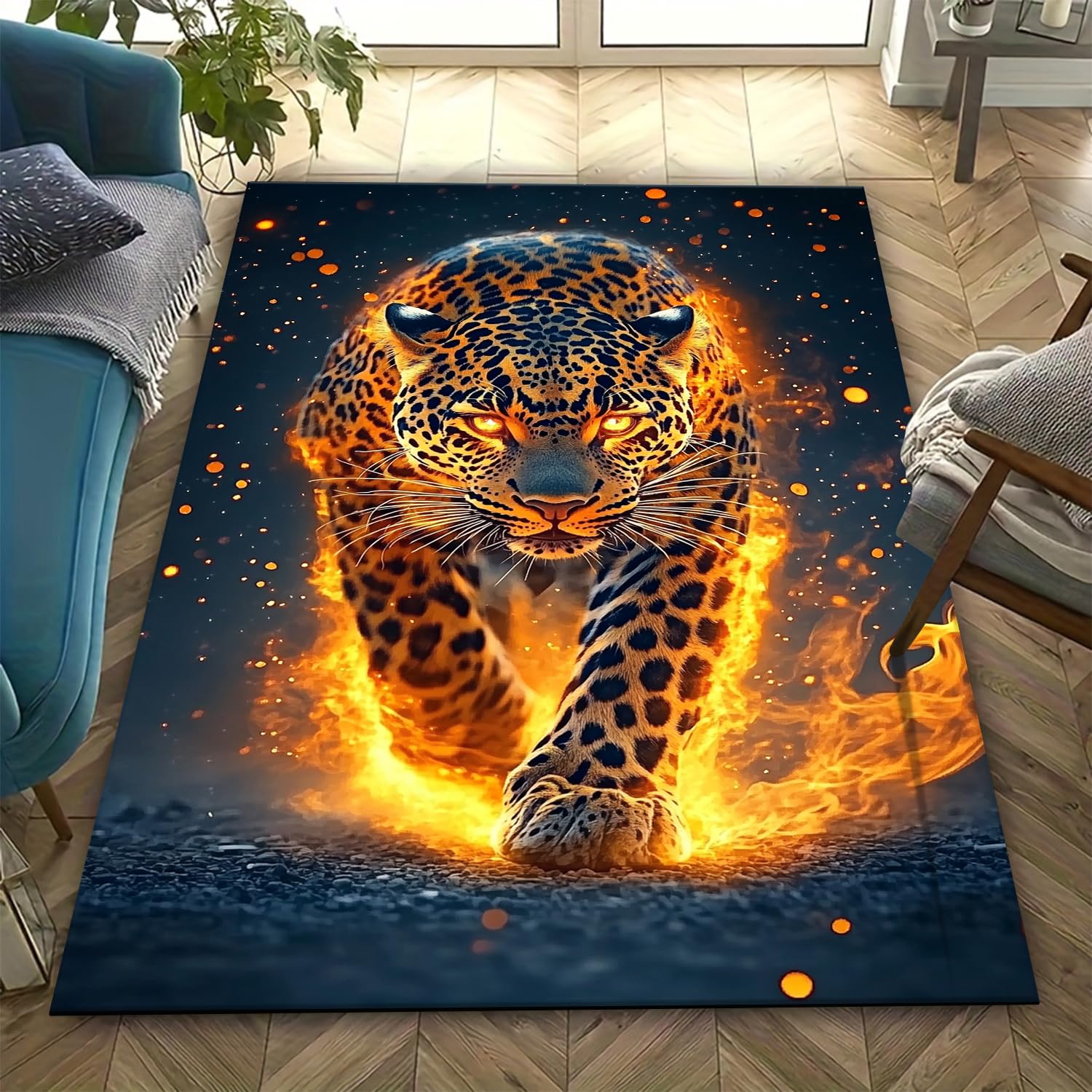Tapis animal léopard 3D moderne antidérapant pour salon et chambre d'enfant