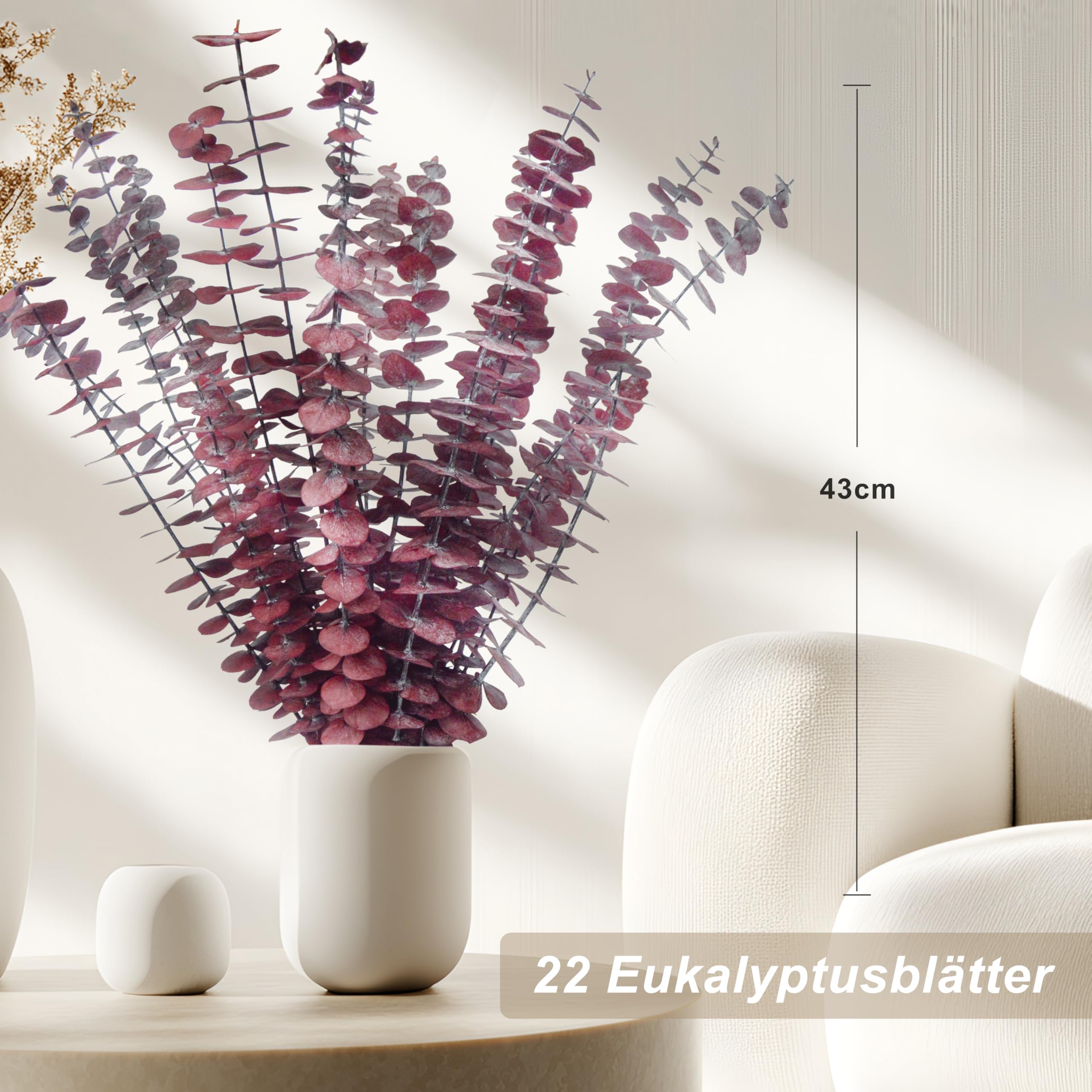 Decoración de eucalipto Aufisi - 22 Piezas de eucalipto seco (43 cm +), eucalipto seco para decoración, Bodas, Accesorios para el hogar, arreglo de Flores secas, Rojo