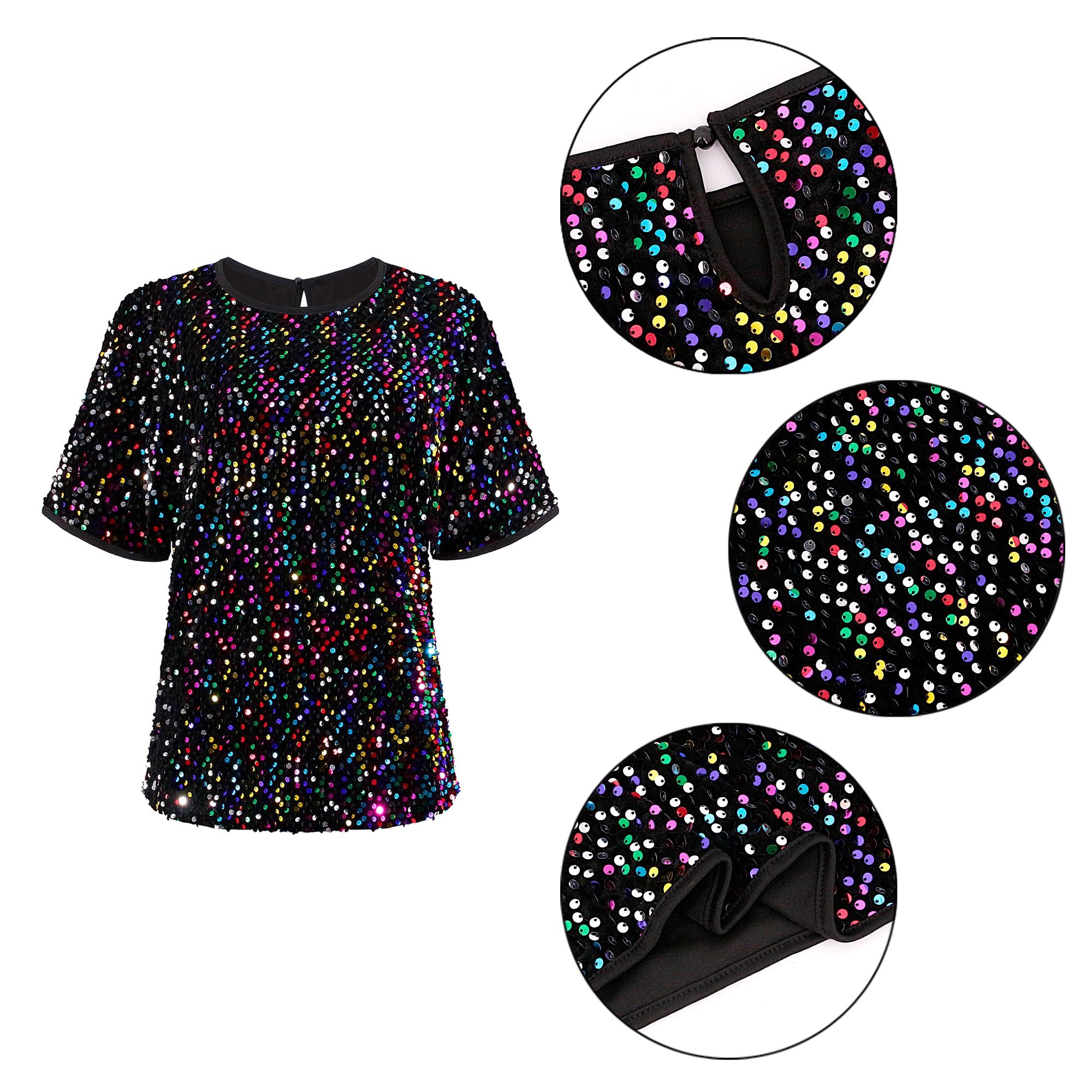 T-shirt décontracté à manches courtes pour femme avec paillettes scintillantes