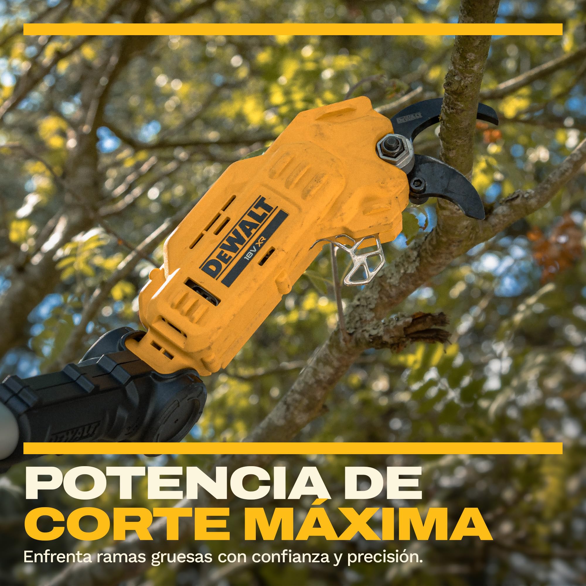 DEWALT 18V XR Podadora de Altura Profesional; Corte potente y preciso para ramas altas, Solo herramienta, DCMPP569N-XJ