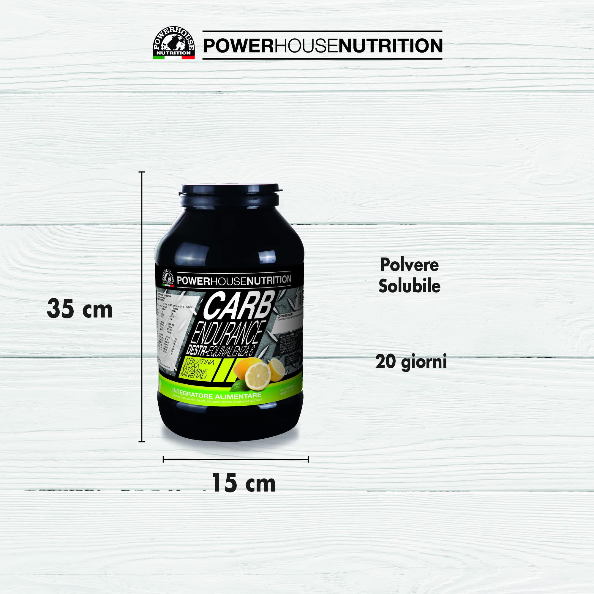 Energia Graduale e Costante per Intensa Attività Fisica, CARB ENDURANCE Powerhouse Nutrition, Integratore in Polvere solubile con Edulcoranti a base di Maltodestrine, Limone, 1Kg