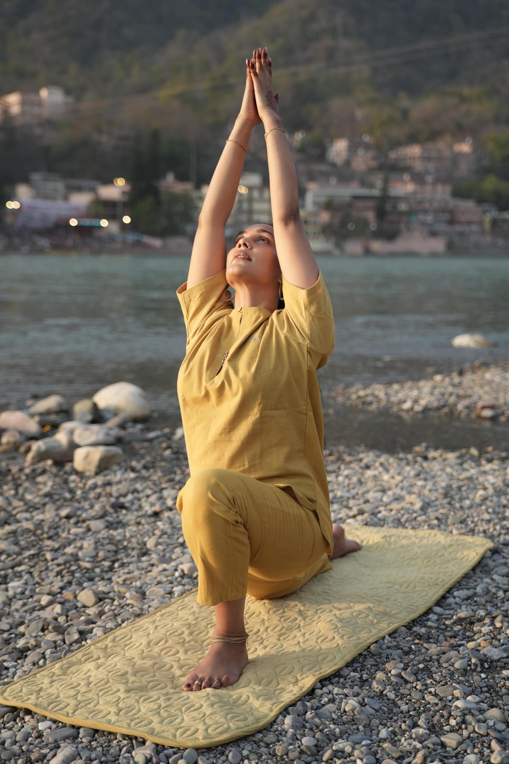 Tappetino da Yoga in Cotone Organico al 100% - Tappetino da Yoga Pieghevole Antiscivolo con Telaio a Mano Accessorio per Il Fitness Tappeto da Meditazione 72"x26" per Uso Interno ed Esterno