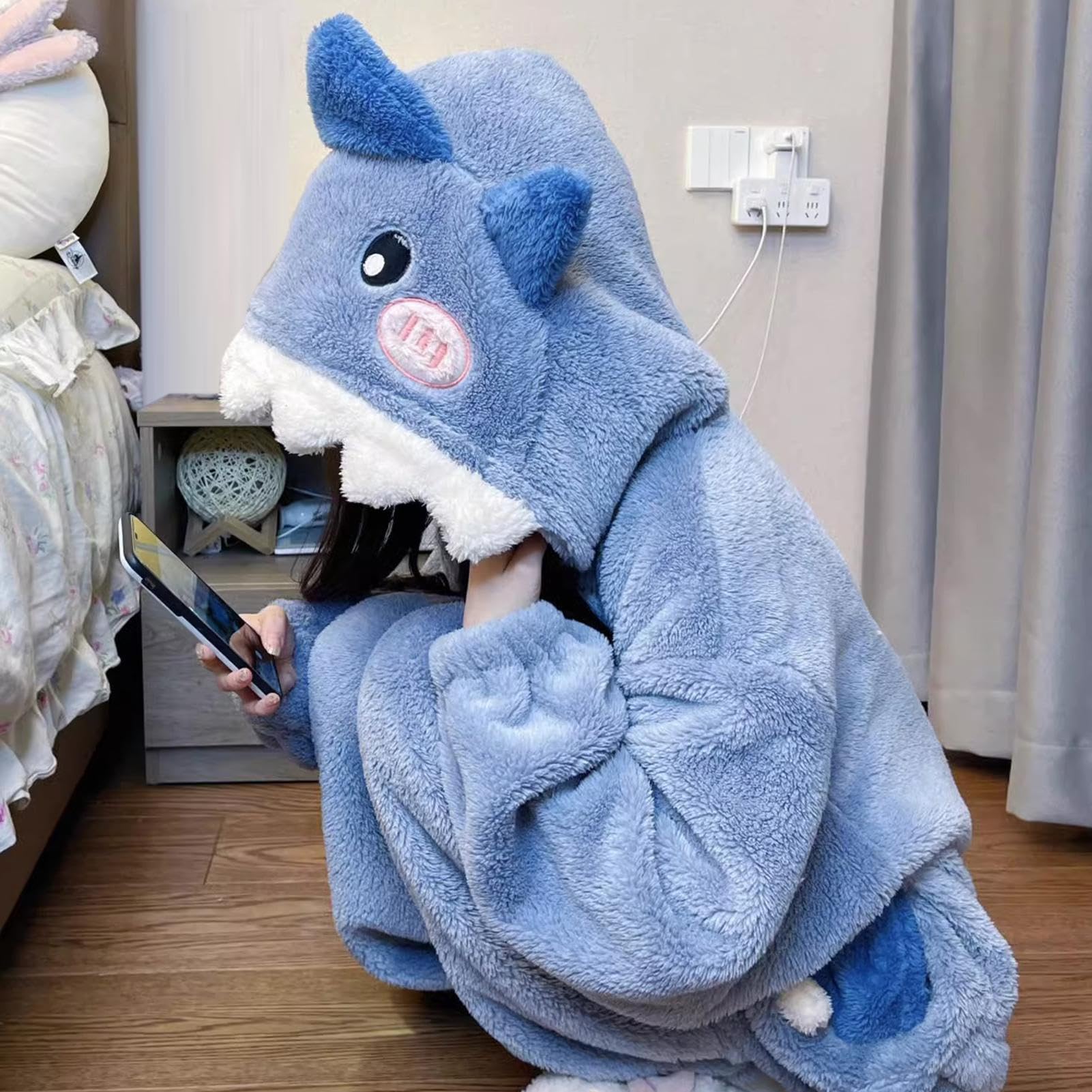 Shark Onesie Pigiama per Adulti con Cappuccio di Squalo Caldo Cartoon Morbido per Bambini e Adulti Regalo | Morbido per Bambini e Adulti Regalo