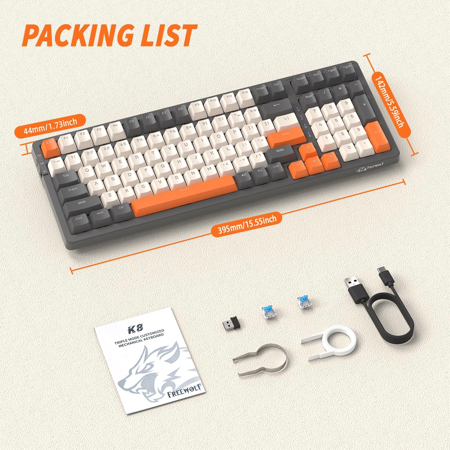 FREEWOLF K8 Keyboard and accessories in packaging