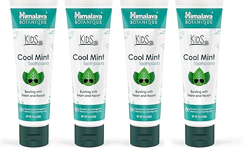 Himalaya Botanique Kids Pasta de dientes, sabor a menta fresca para reducir la placa y mantener a los niños cepillados durante más tiempo, 4 onzas,