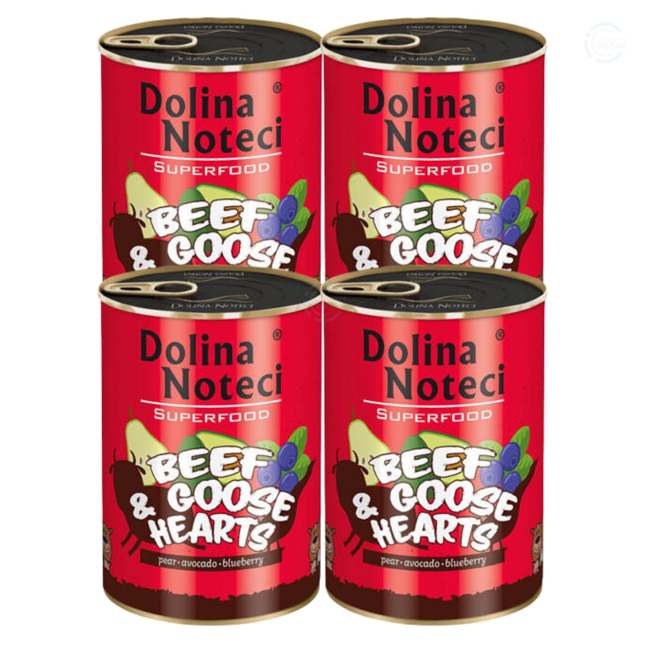 Dolina Noteci Premium Superfood Wet Dog Food with Beef & Goose Hearts, Grain-Free High Protein (4x400g)