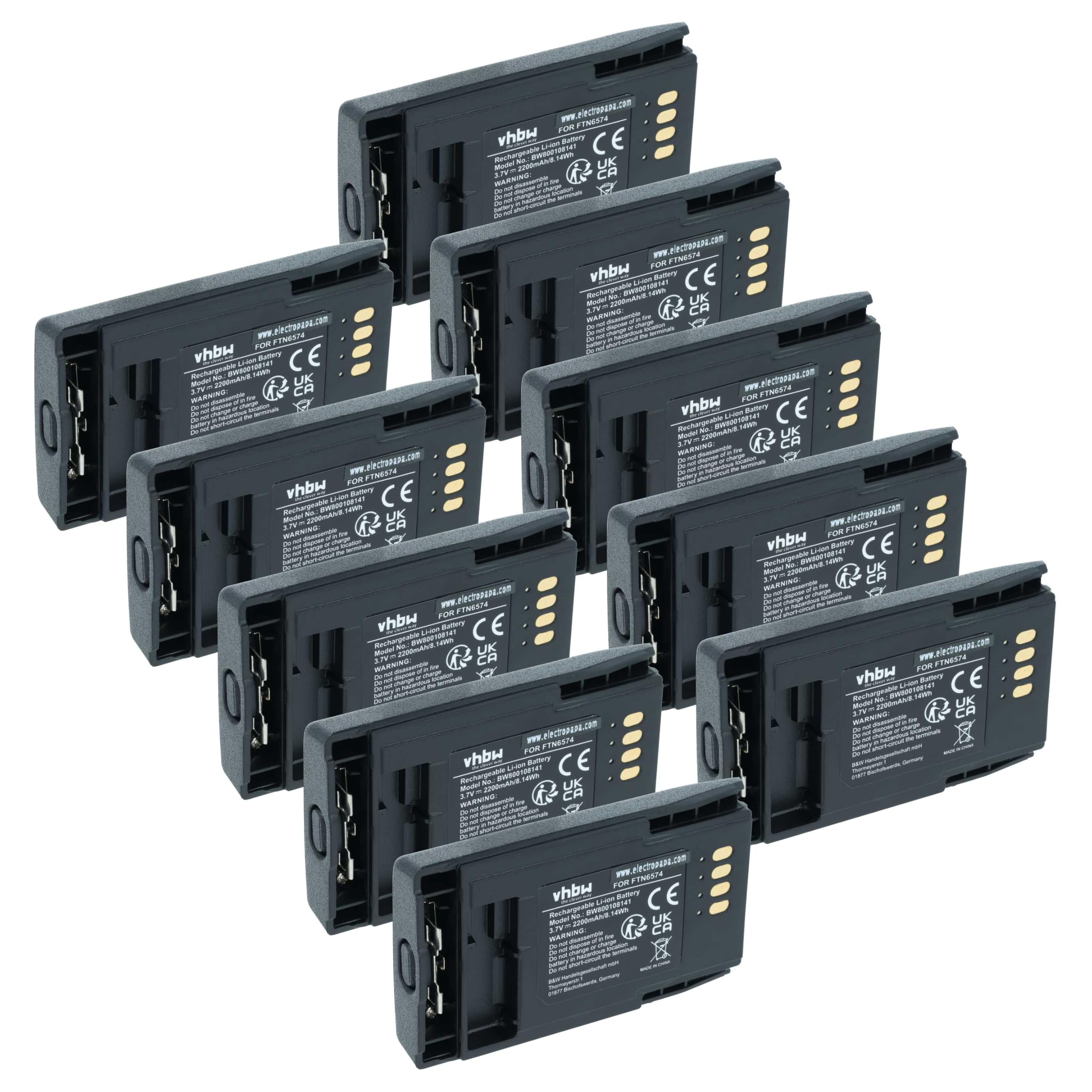 vhbw 10x batería Compatible con Motorola MTP850S, MTP800, CEP400, PTX850, MTP850 Zeon Radio (2200 mAh, 3,7 V, Li-Ion)