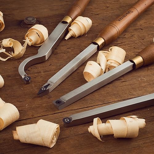 Miniatura 7 de Juego de cinceles de torno de madera con punta de carburo de 4 piezas con hoja de acero inoxidable, caja de madera