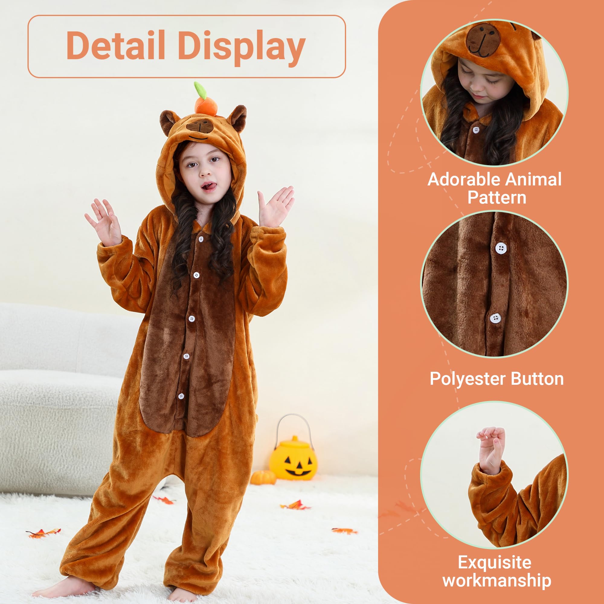 Pijama Unisex Enterizo con Capucha de Animal para Niños 3-12 Años, Pijama de Una Pieza con Botones, Mono Pijama para Niñas, Regalo para Vacaciones