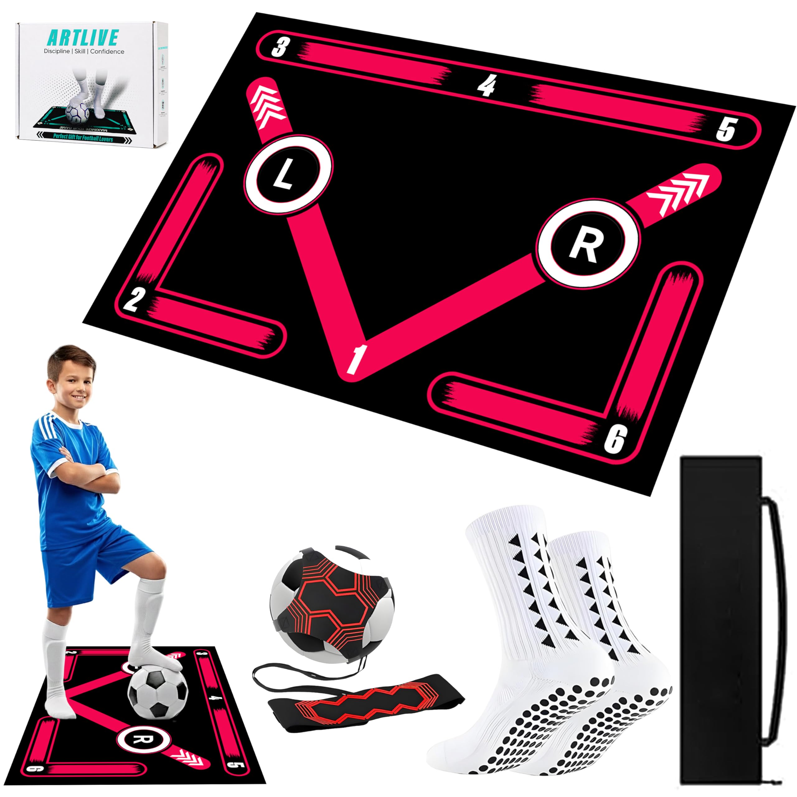Football Training Mat - Soccer Mastery Skills Mat 90x60cm - Develop Confidence, Skills & Discipline + Mastery Mobile APP Football & Birthday Gift for Boys, Kids