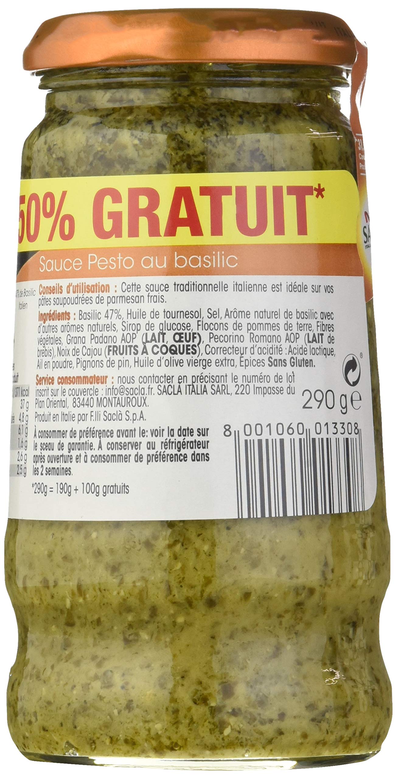 Saclà Pesto Alla Genovese Sauce + 50% Gratuit 290 g