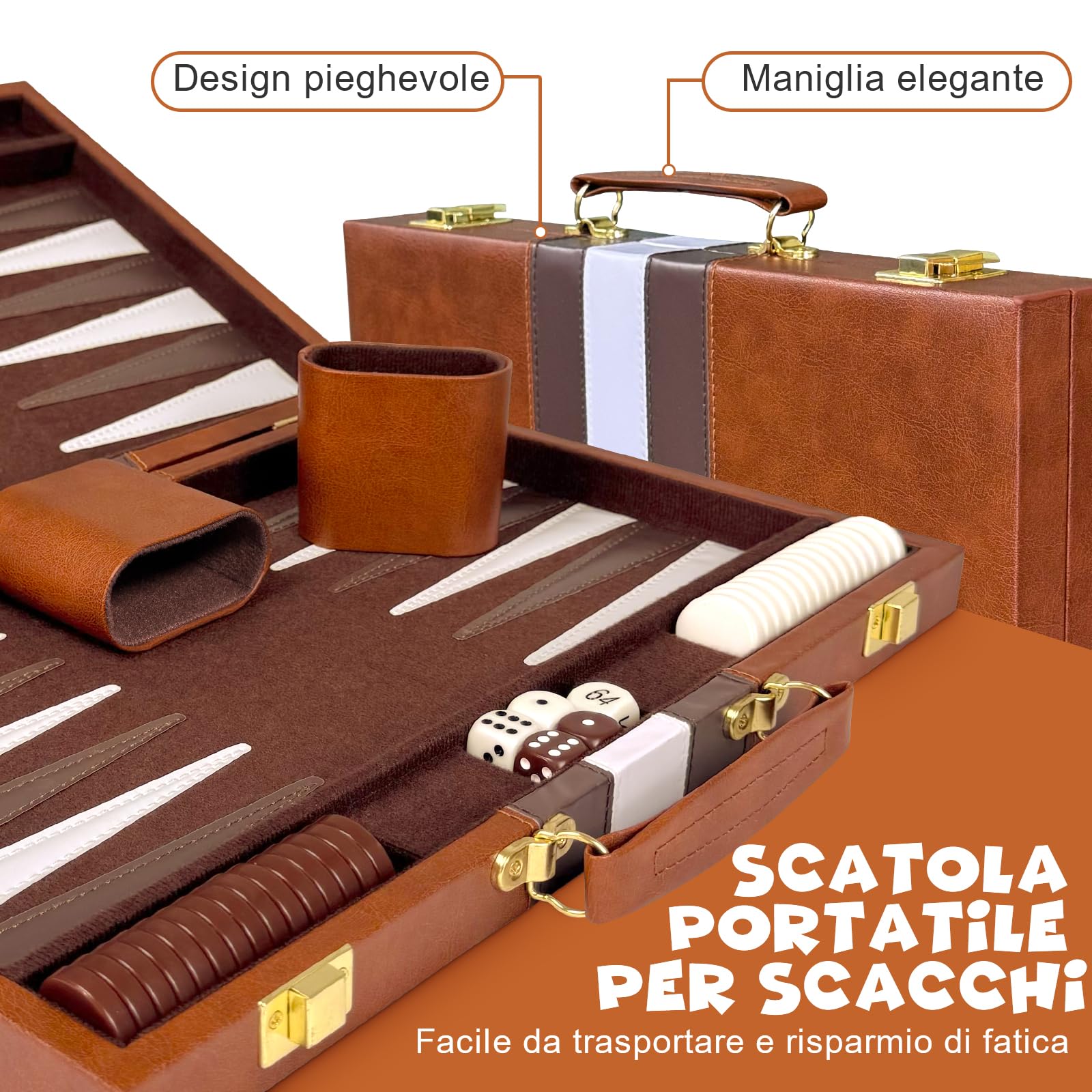 Set Backgammon, Set di Backgammon Classico per 2 Giocatori, Gioco di Strategia da Viaggio Portatile (18 pollici, Marrone)