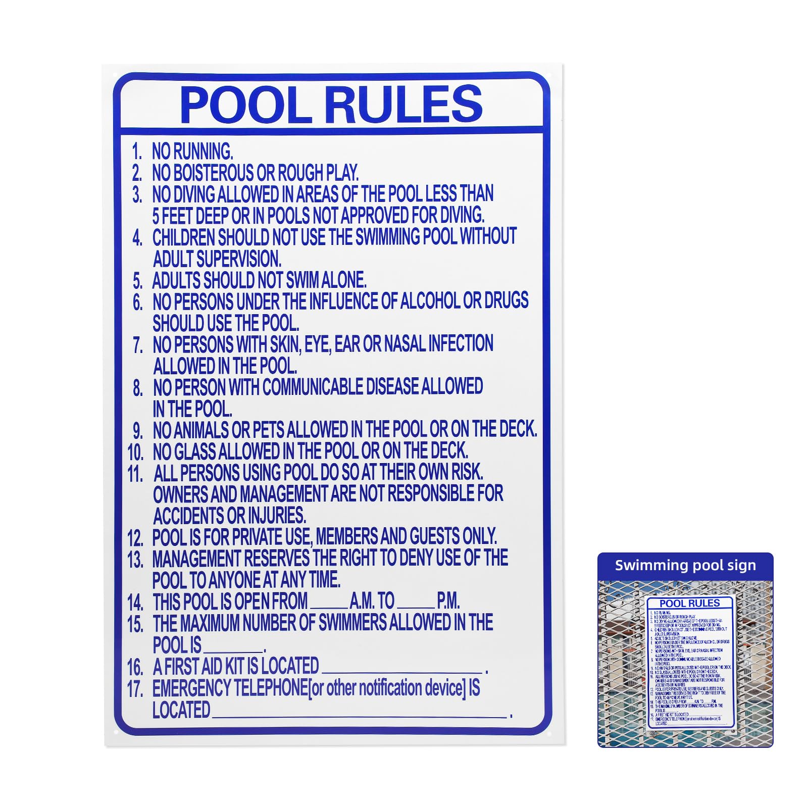 24 x 36 Inch North Carolina Pool Rules Signs Metal Pool Rules with Pre-cleared Holes for Outside Outdoor, Screen Printed, 80 Mil Laminated Rustproof Aluminum-image-29