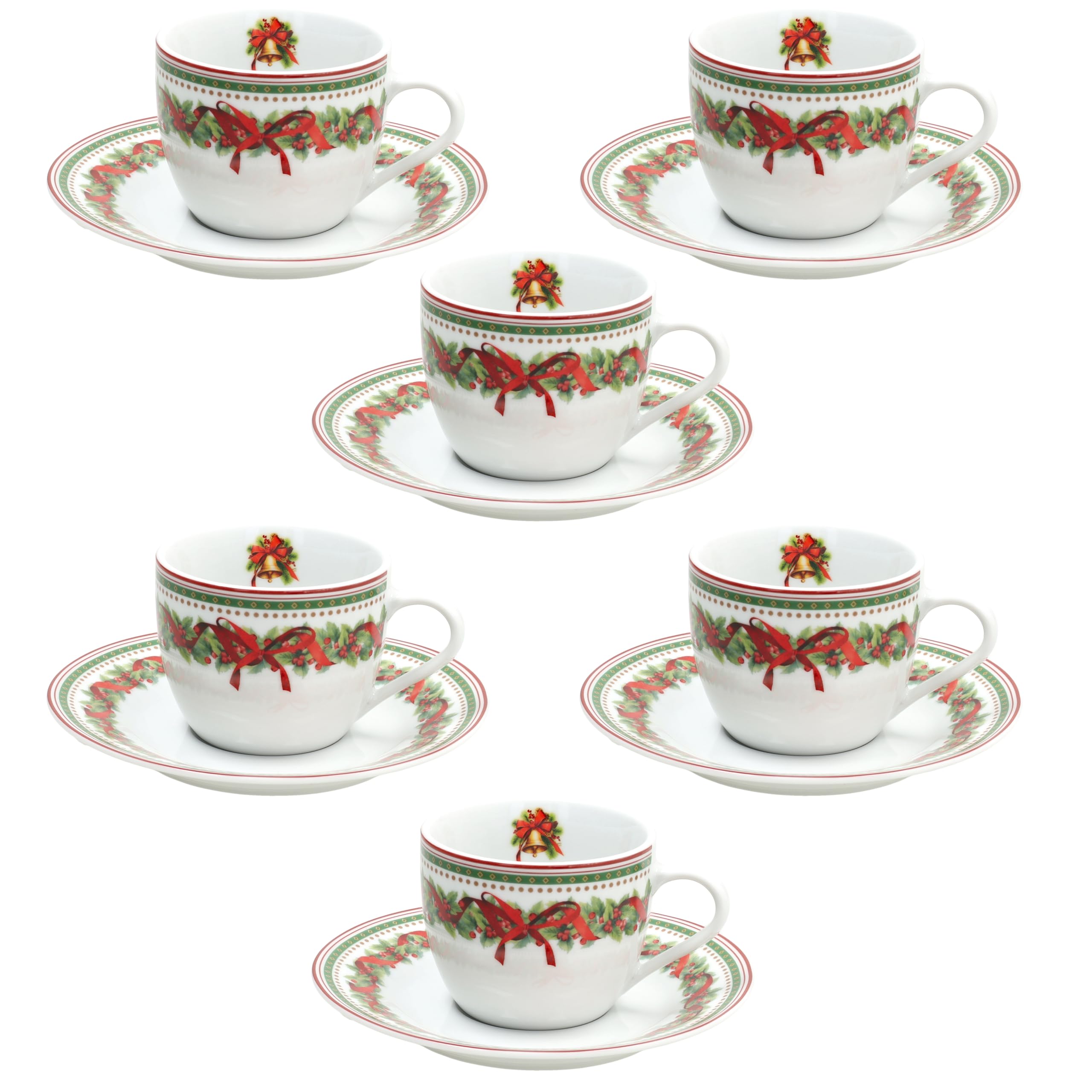 Tognana, Pack of 6 Cups The with Plate Cc 220 Christmas Eve, Porcelain, Multicolour